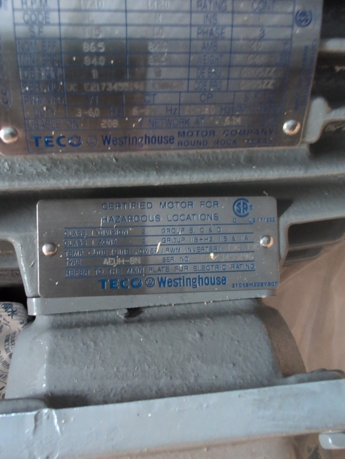New TECO Westinghouse MAX-E1 Premium Efficiency Inverter Duty Hazardous Location