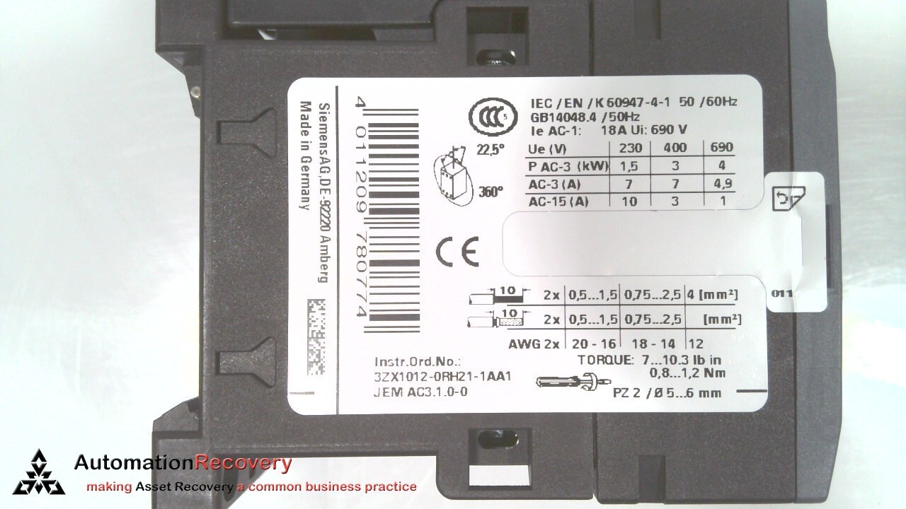 SIEMENS 3RA21101AA151BB4 COMBINATION STARTER, NEW #326401