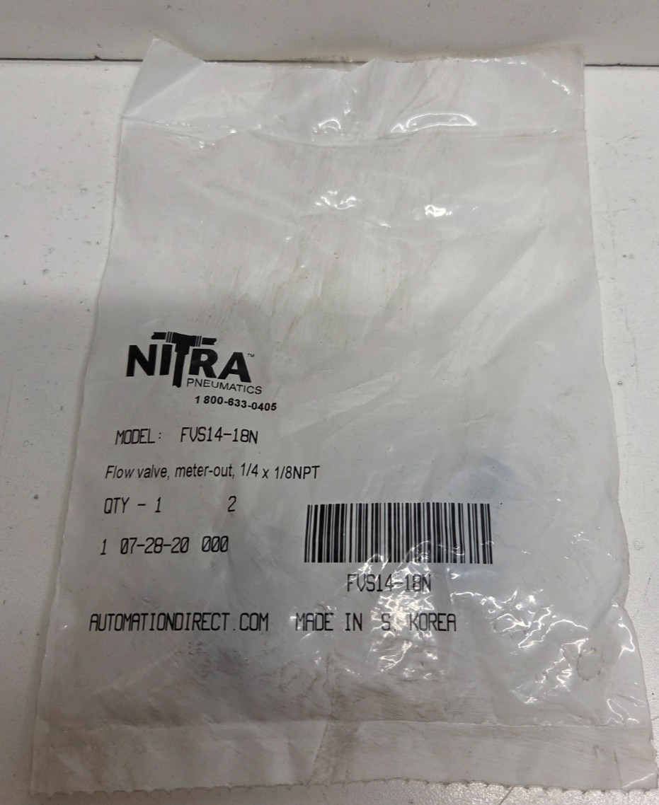 LOT OF 2 NEW IN BAG! NITRA 1/4″ TUBE X 1/8″ MNPT FLOW CONTROL ELBOWS FVS14-18N