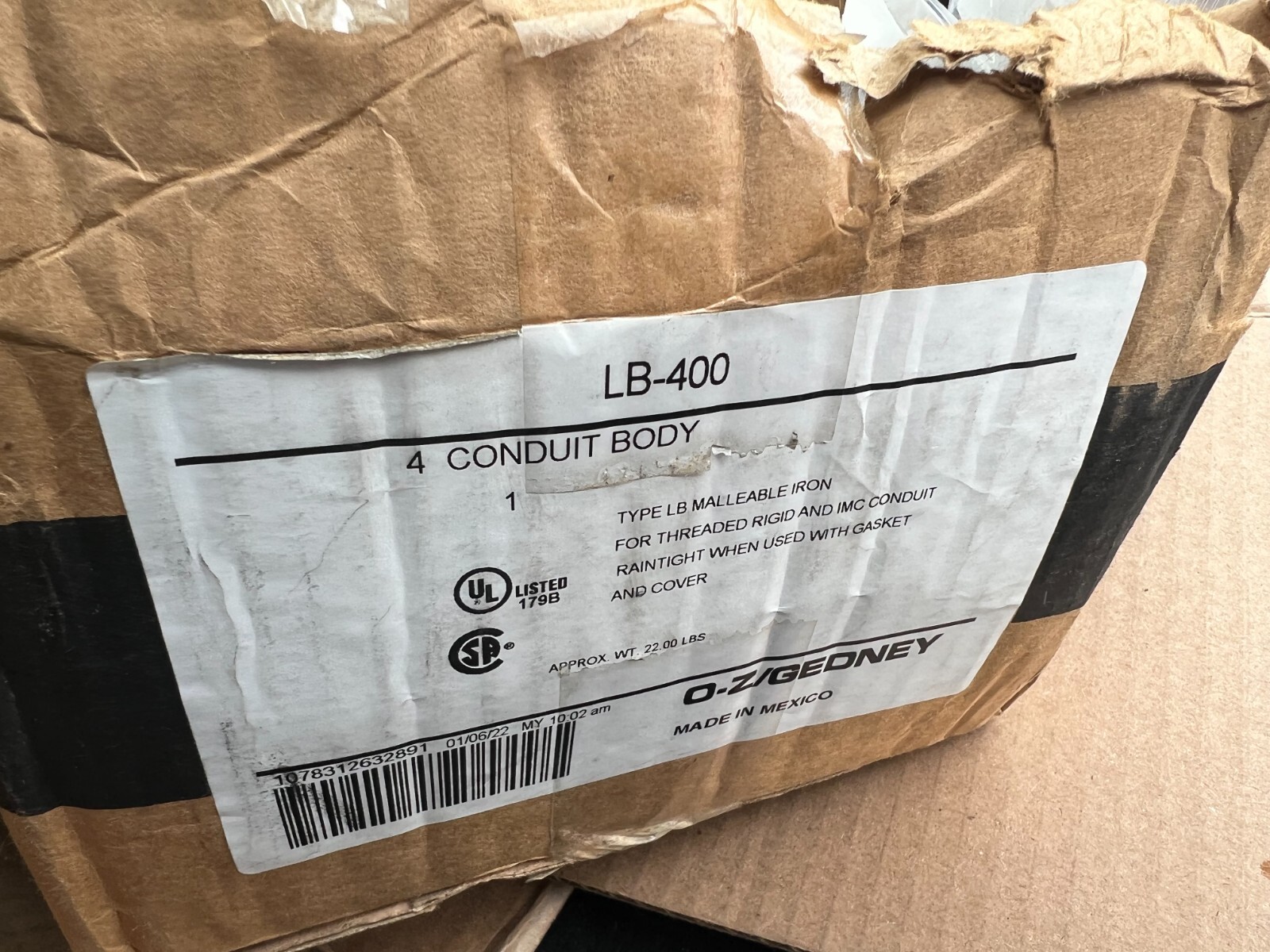 oz/gedney lcla-400 4″ conduit outlet body nos surplus