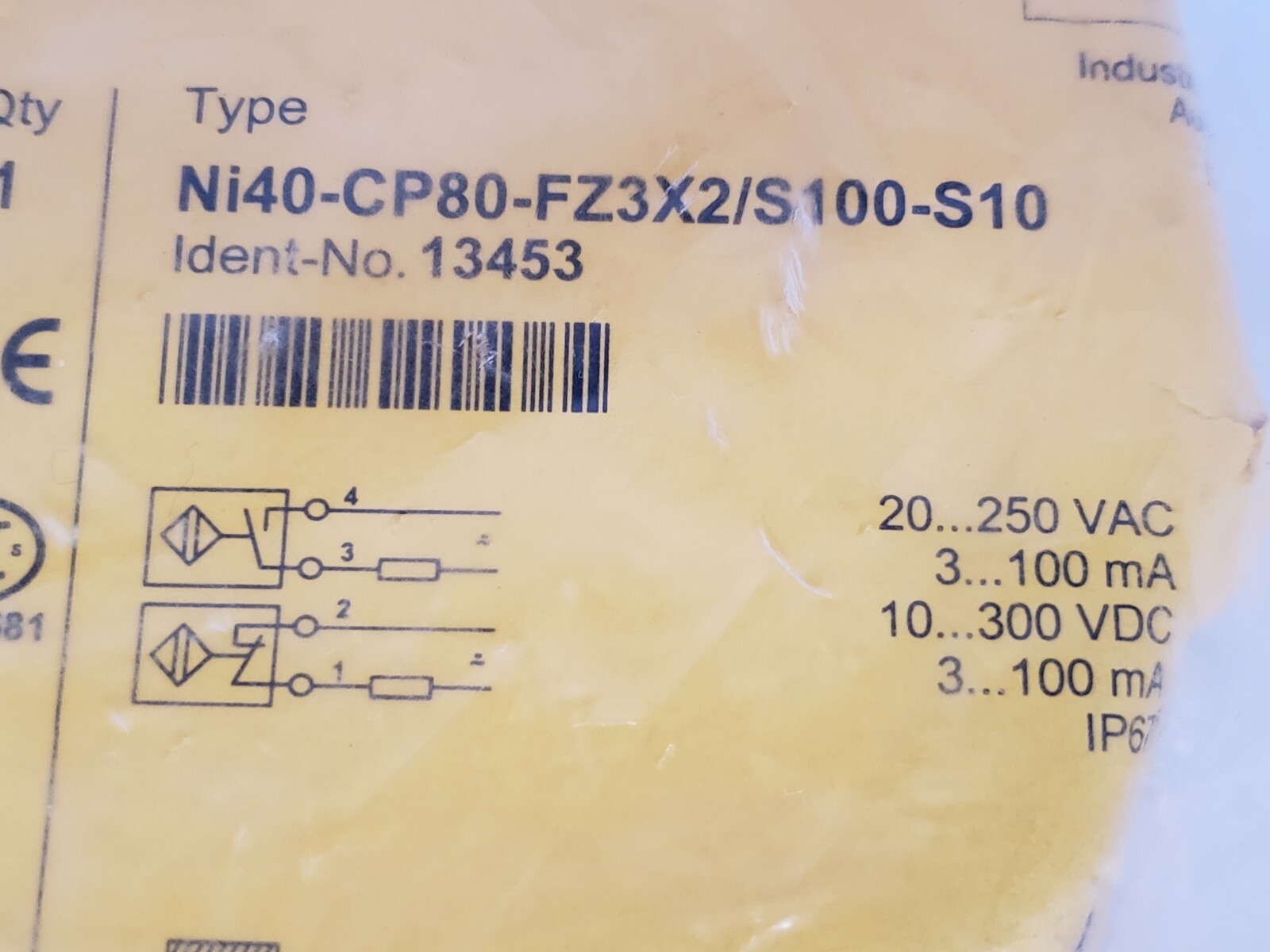 TURCK Ni40-CP80-FZ3X2/S100-S10 SENSOR INDUCTIVE 20-250VAC (13453) NIB