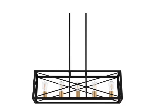 H D Harwood 60-Watt 5 Lt Matte Black and Old Satin Brass Pendant w/ Cage Shade
