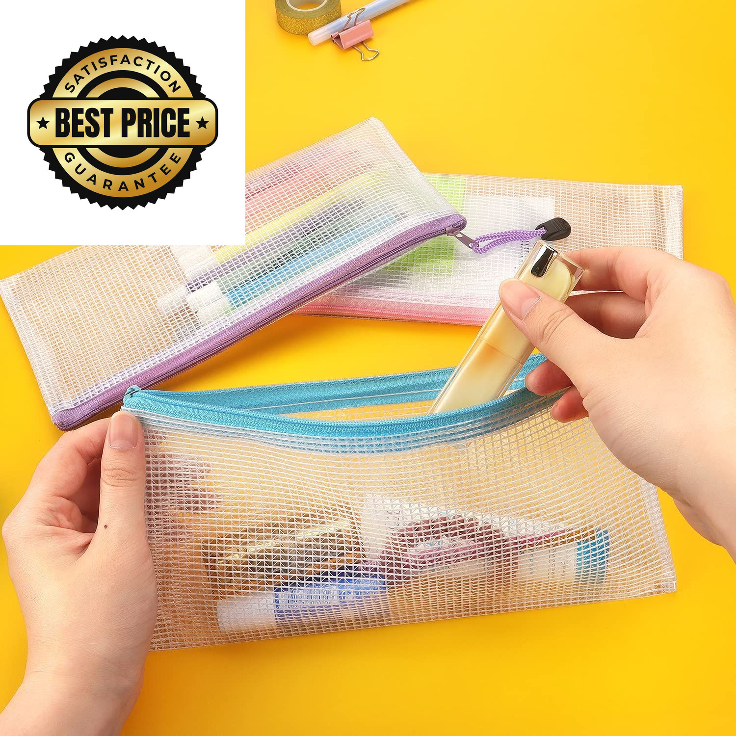 Tamaki 10 Pack Mesh Zipper Pouch Document Waterproof Zip A6, 10 Colorful