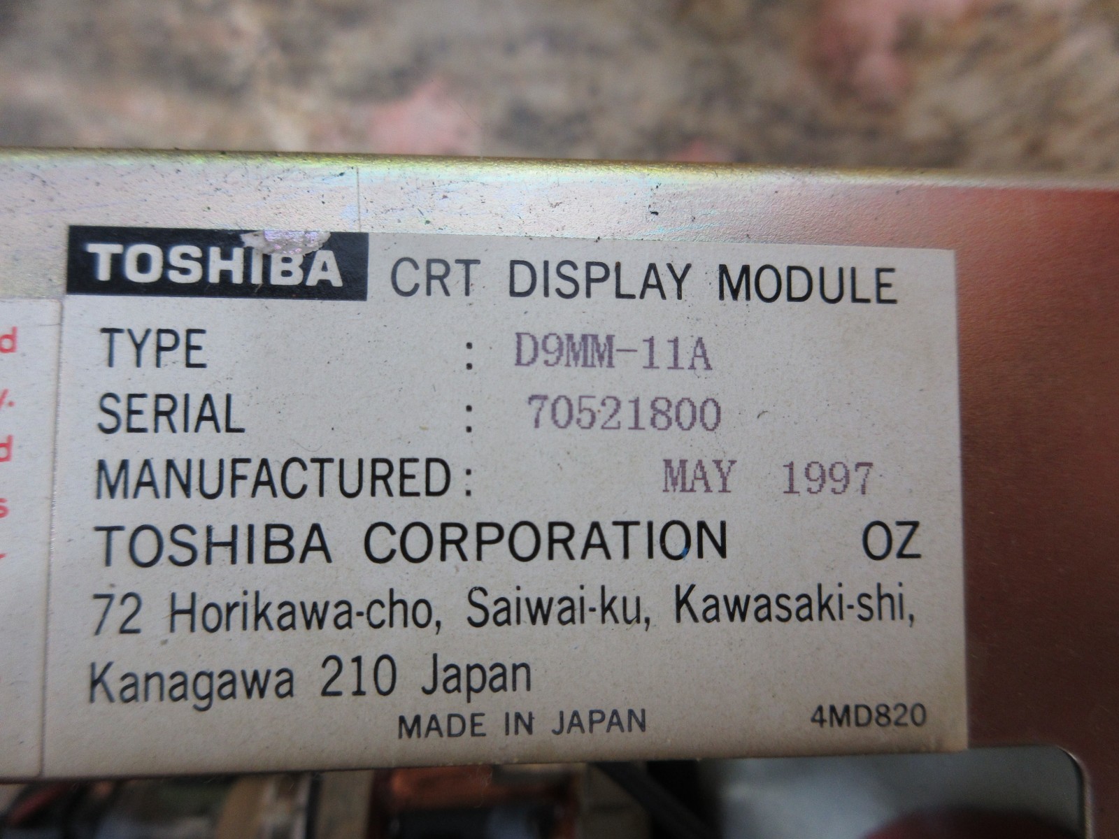 TOSHIBA D9MM-11A A61L-0001-0093 MONITOR DISPLAY