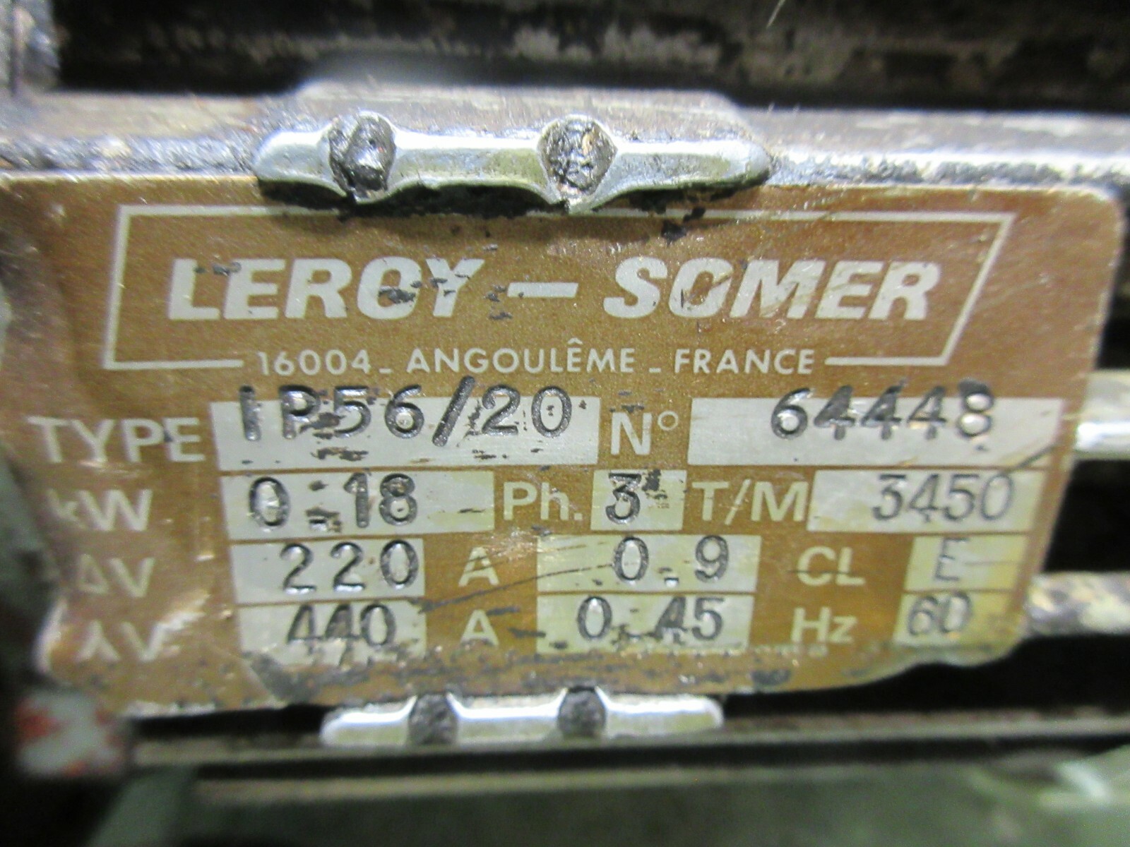 LEROY SOMER IP56/20 64448 1P56/20 COOLANT PUMP CINCINNATI ARROW 500 CNC MILL