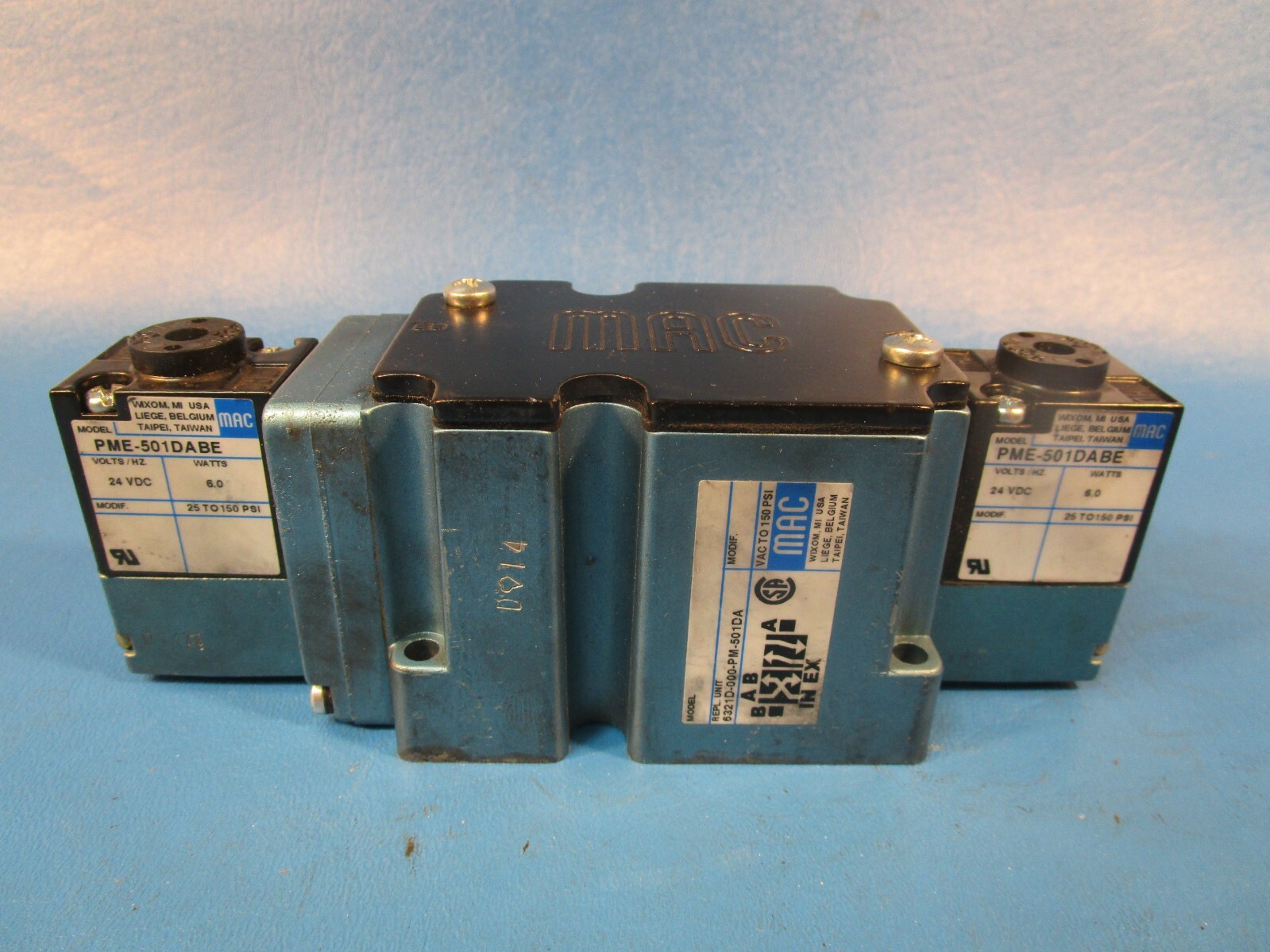 USED MAC 6321D-000-PM-501DA SOLENOID VALVE; 4-WAY; 0-150PSI; 110/120VAC; 50/60HZ
