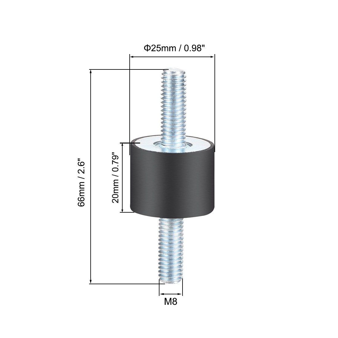 D25 x H20 Rubber Vibration Isolator Mounts Shock Absorber with M8 x 23mm Studs