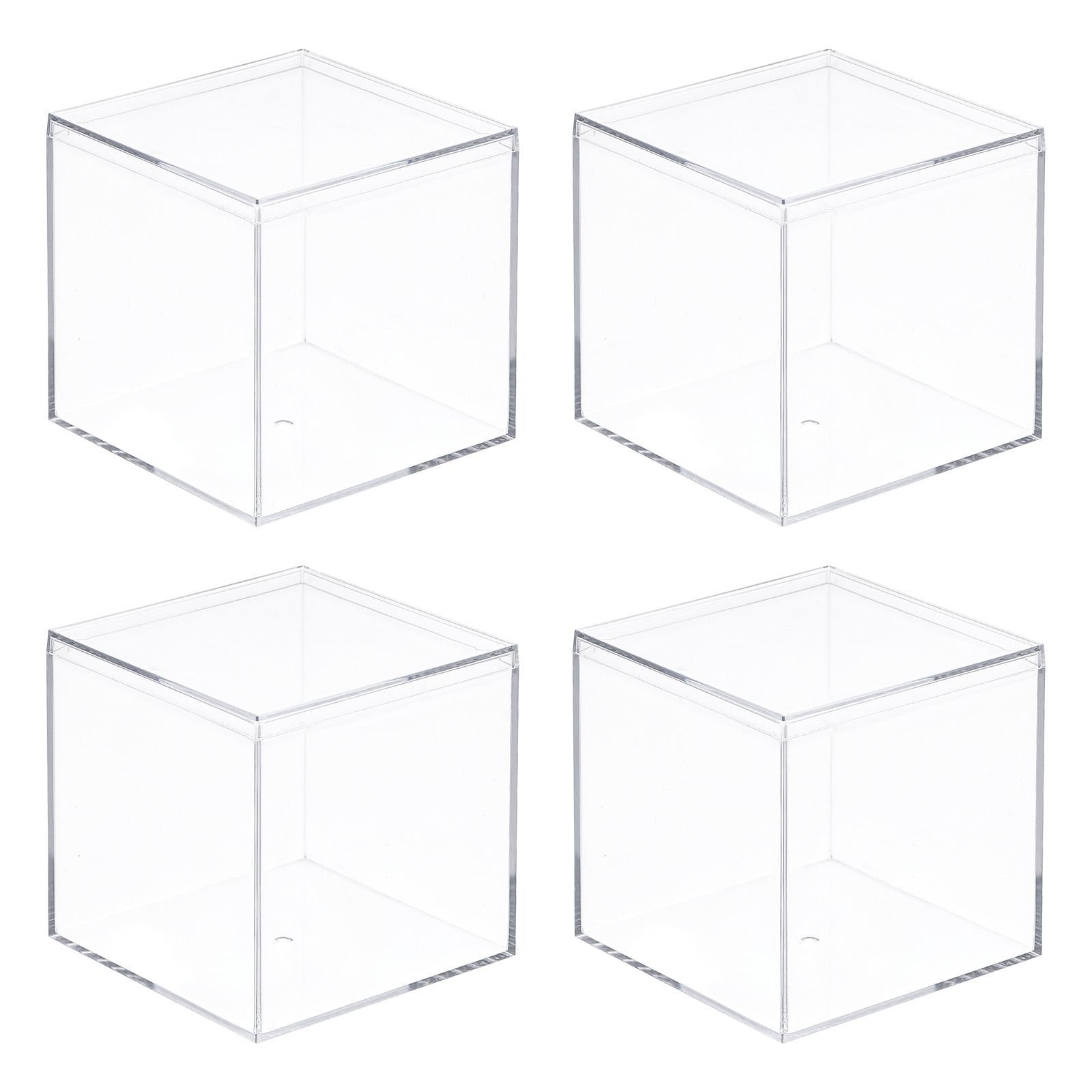 Clear Acrylic Plastic Storage Box Square Case with Lid, 6.1×6.1×6.1cm, Pack of 4