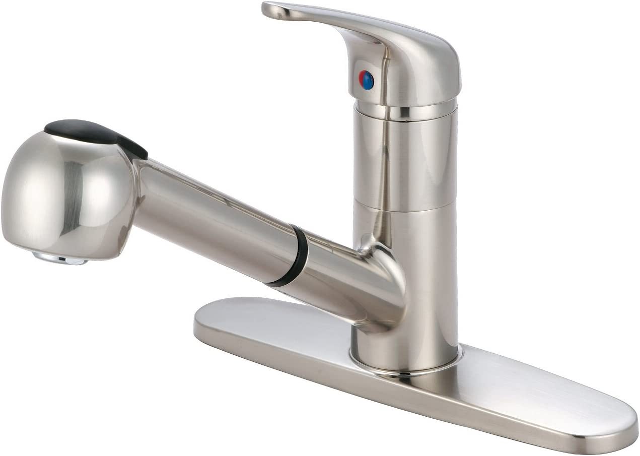 Pioneer K-5030-BN Widespread Kitchen Faucet With Pull-Out Spray & Swivel Spout