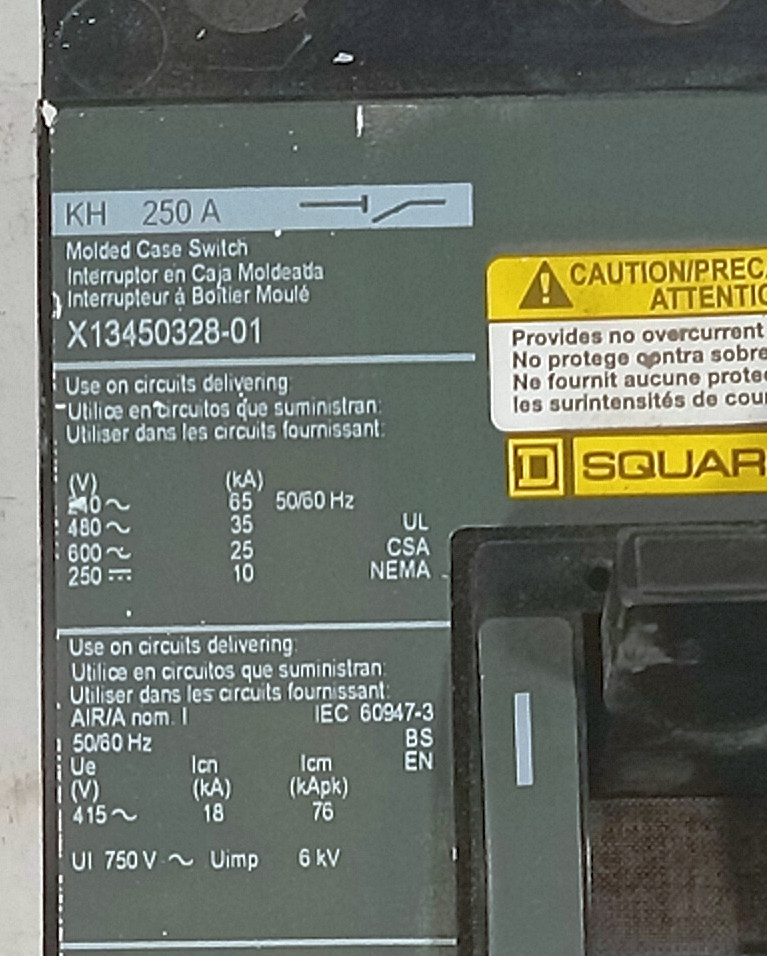 1 USED SQUARE D X13450328-01 250 AMP MOLDED CASE CIRCUIT BREAKER **MAKE OFFER**