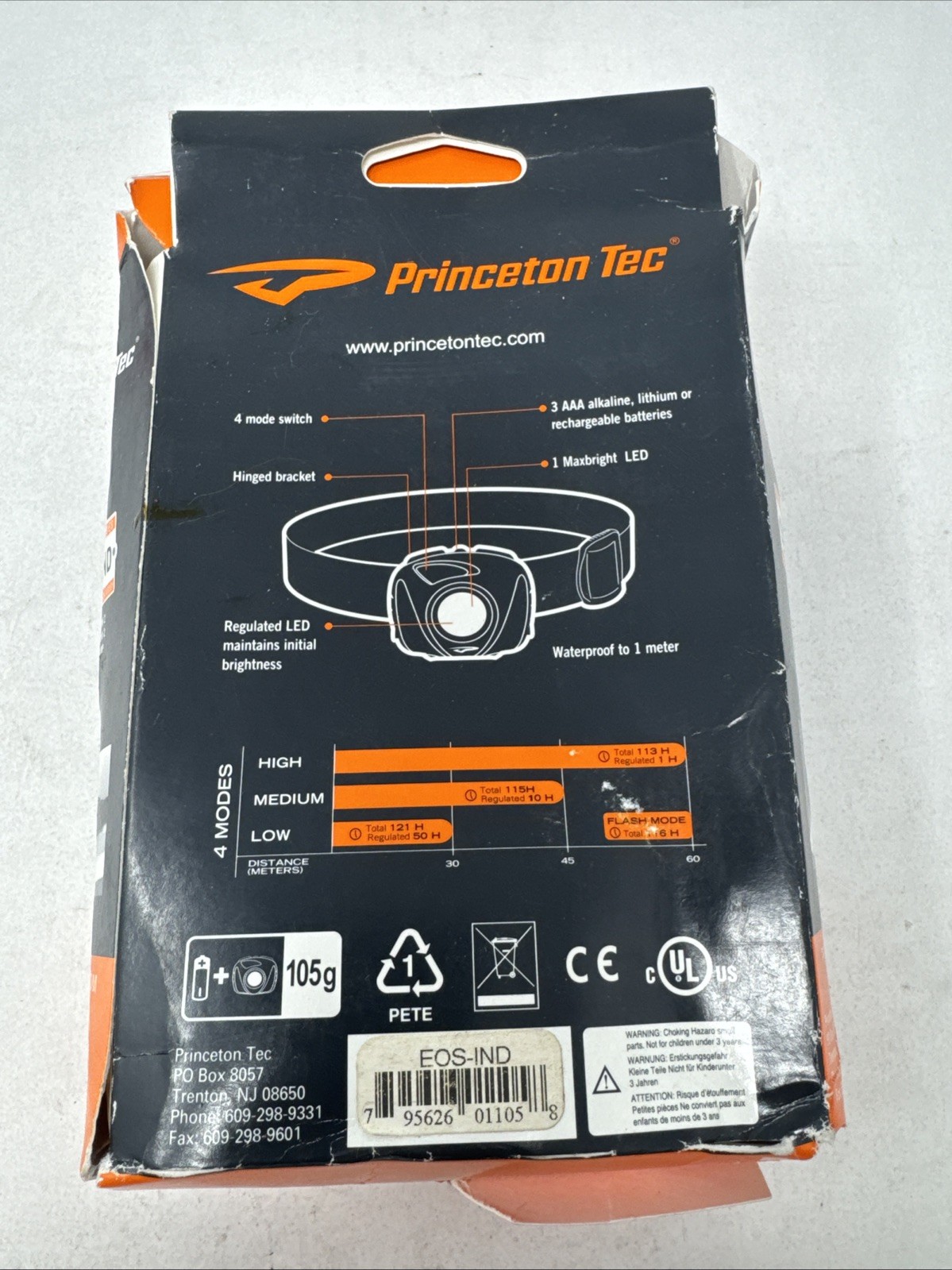 Princeton Tec Eos-Ind Princeton Tec 105 Lumens, Led Black Headlamp
