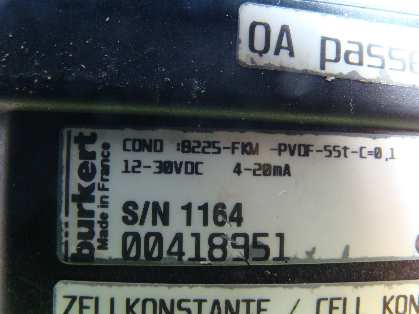 BURKERT CONDUCTIVITY TRANSMITTER COND 8225-FKM-PVDF-55T-C 00418951 12-30VDC