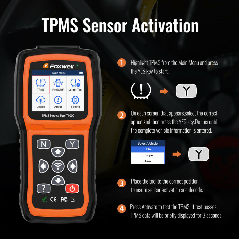 FOXWELL T1000 TPMS Relearn Activate Tire Pressure Sensor Programmer Diagnostic