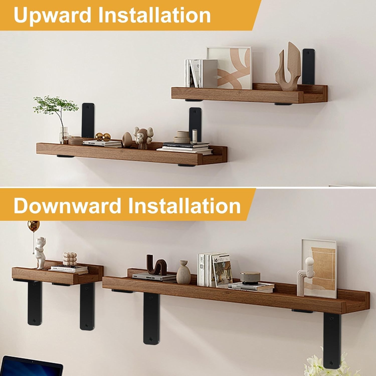 8 Pack – L 10″ X H 6″ X W1.5, 5Mm Thick Black L Shelf Bracket, Iron Shelf Bracke