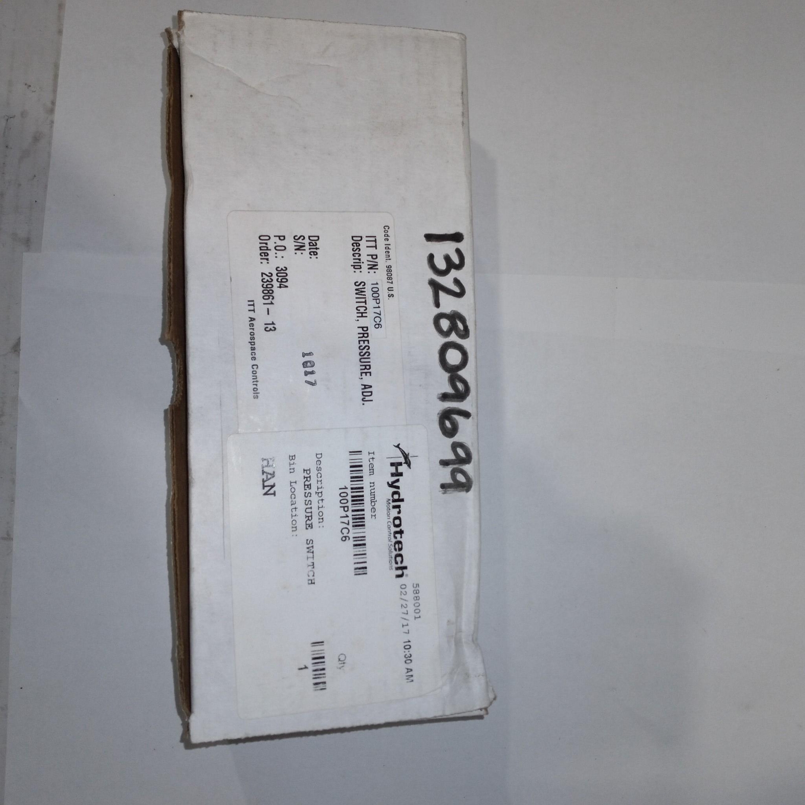 ITT NEO-DYN ADJUSTABLE PRESSURE SWITCH 100P17C6 3000PSIG 125/250VAC 125VDC