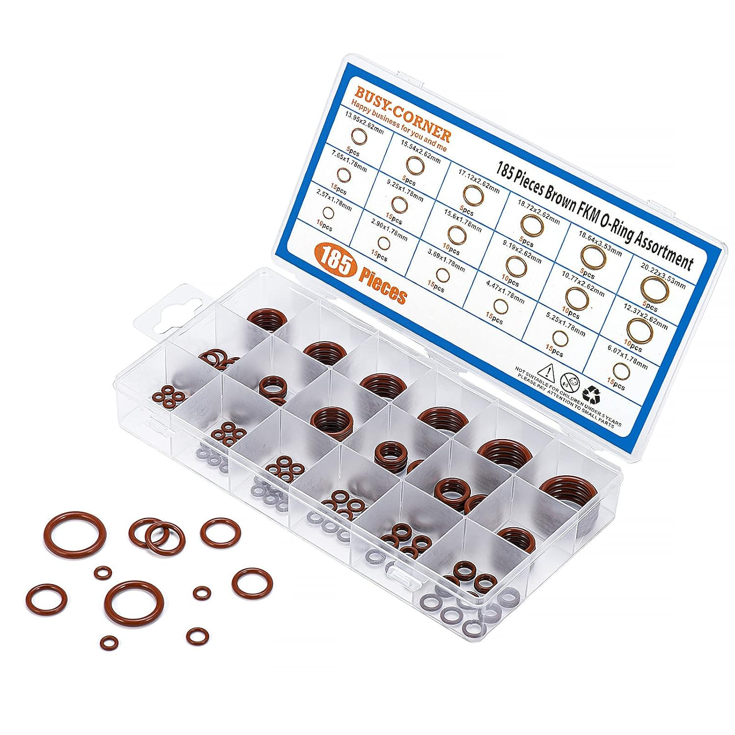 185 Pieces FKM Brown O-Ring Kit,75A Durometer,18 Kind AS-568