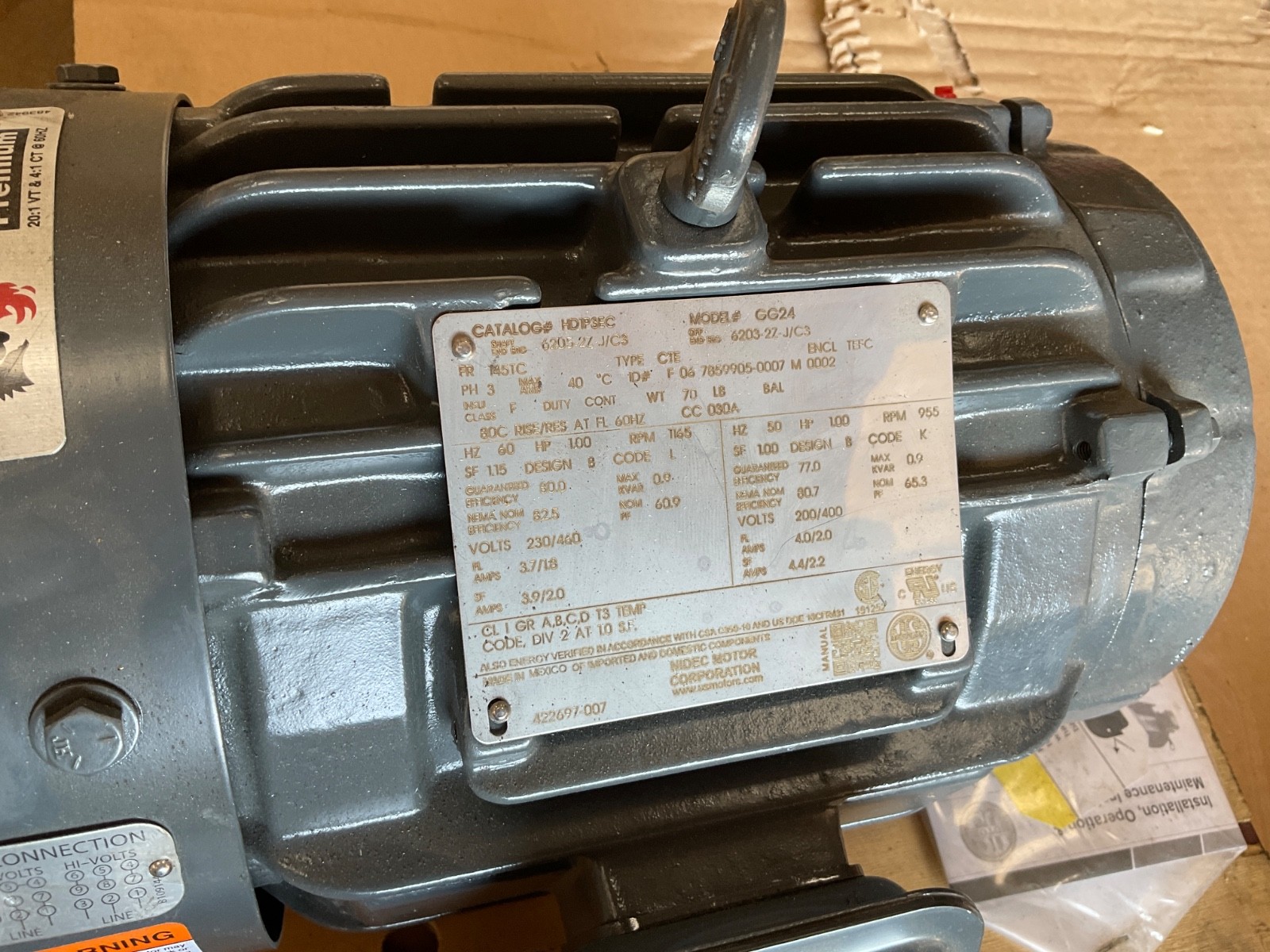 NEW U.S. Motors Hd1p3ec Motor, 145Tc, Rigid Base GG24 HEAVY DUTY