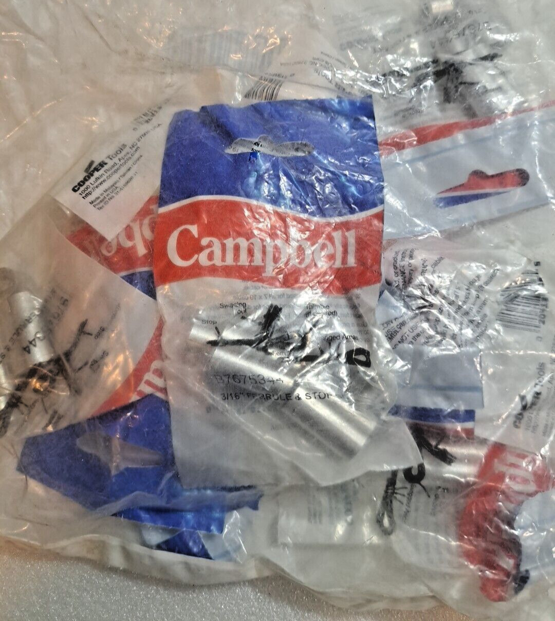 Cooper / Campbell 3/16″ CABLE FERRULE AND STOP SET B7675344 LOT OF 10 (NEW)