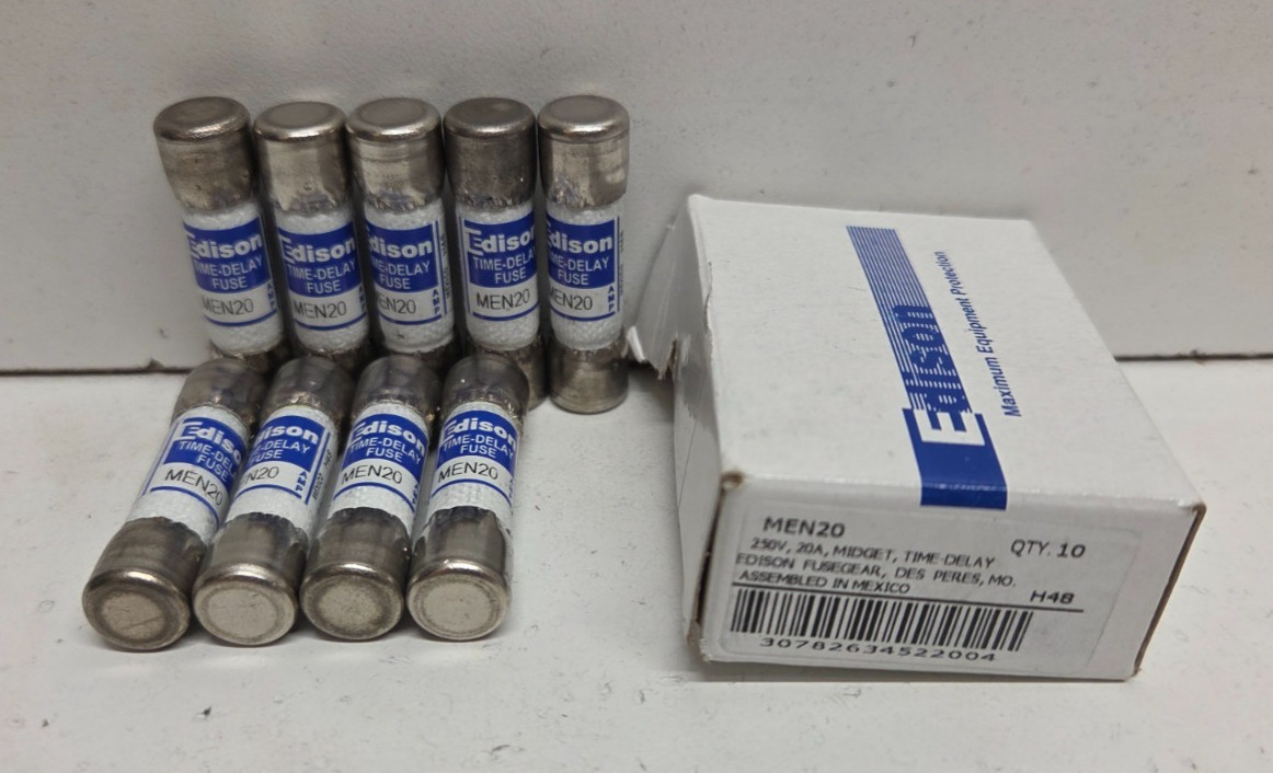 LOT OF 9 NEW IN BOX! EDISON 20A 250V FUSES MEN20