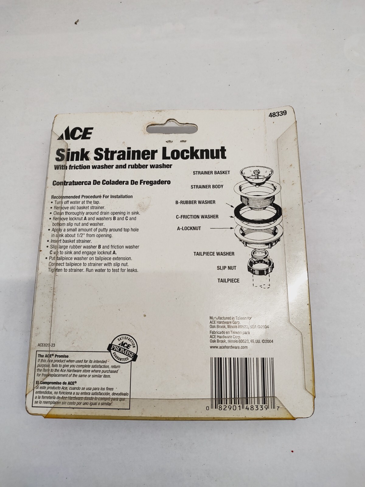 ACE 48339 Sink Strainer Locknut W/ Friction Washer & Rubber Washer