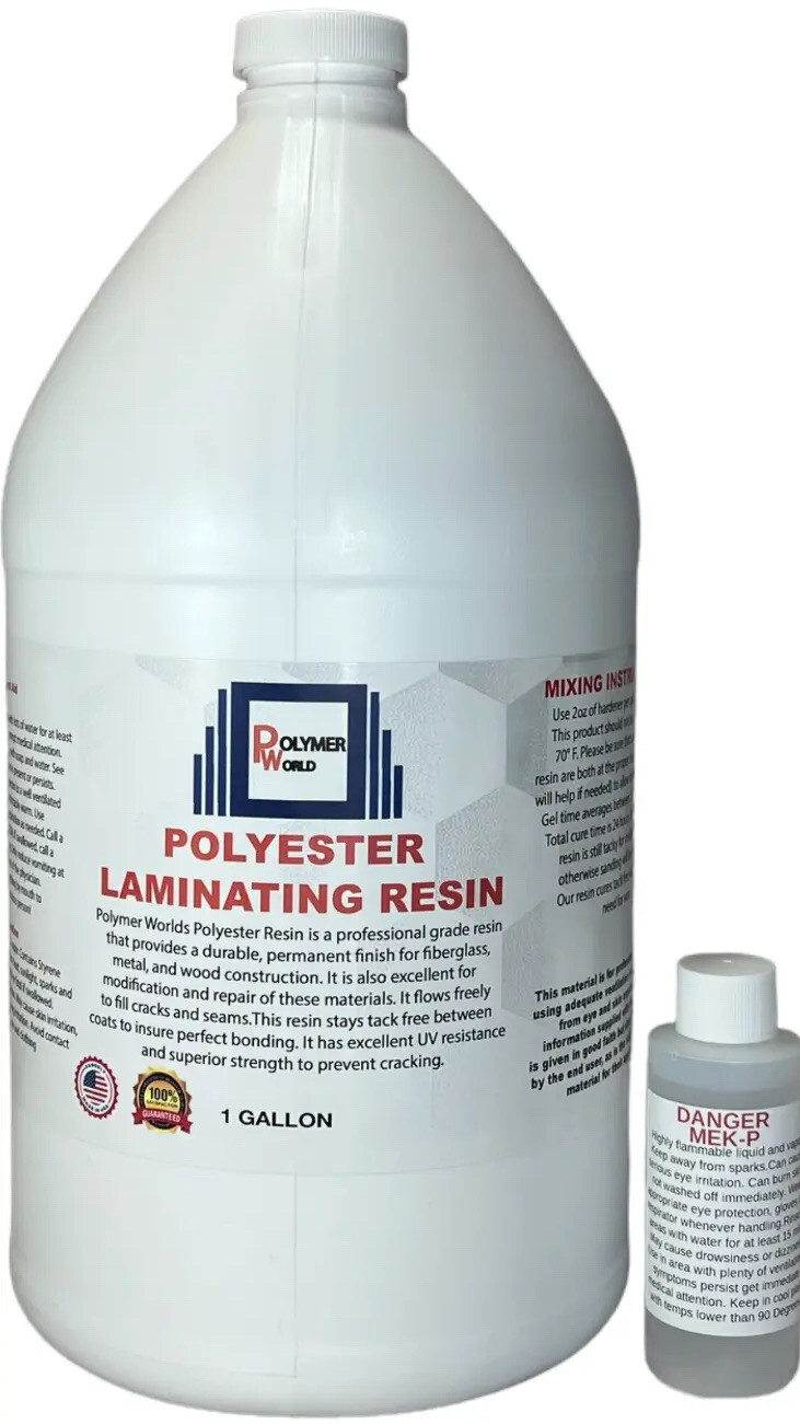 Polymer World Polyester Resin 1 Gal Kit For Boats RV’s Canoes Fiberglass Autos