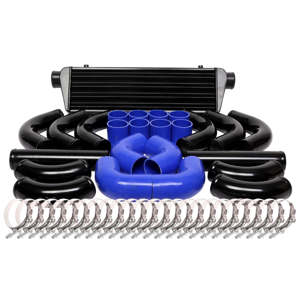 Universal 12 pcs 2.5′ Blue Coupler+ Black Piping+ Intercooler Kit+T-Bolt Clamps