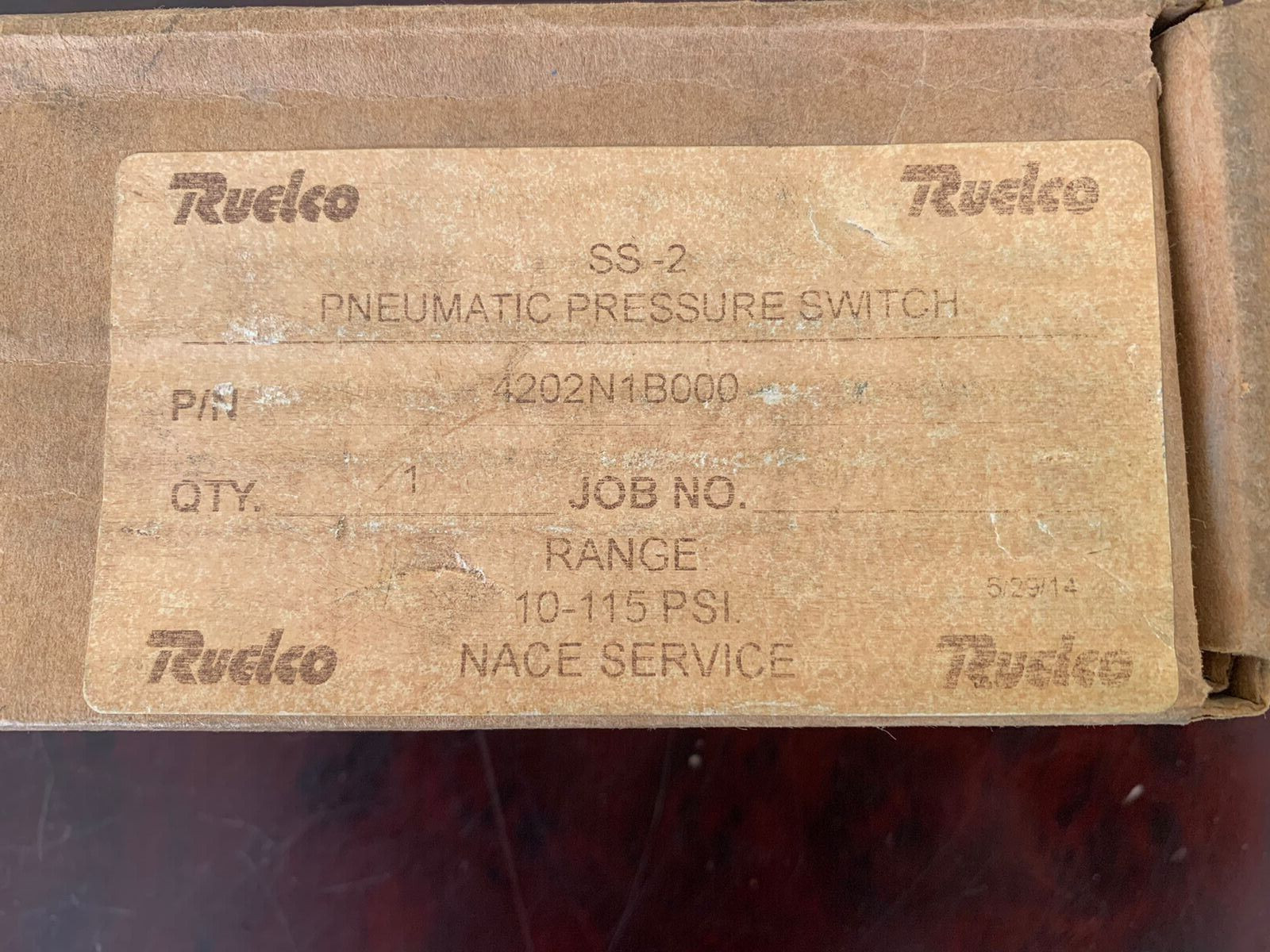 Ruelco / SS-2 Pneumatic Pressure Switch / 4202N1B000 / 10-115 PSI