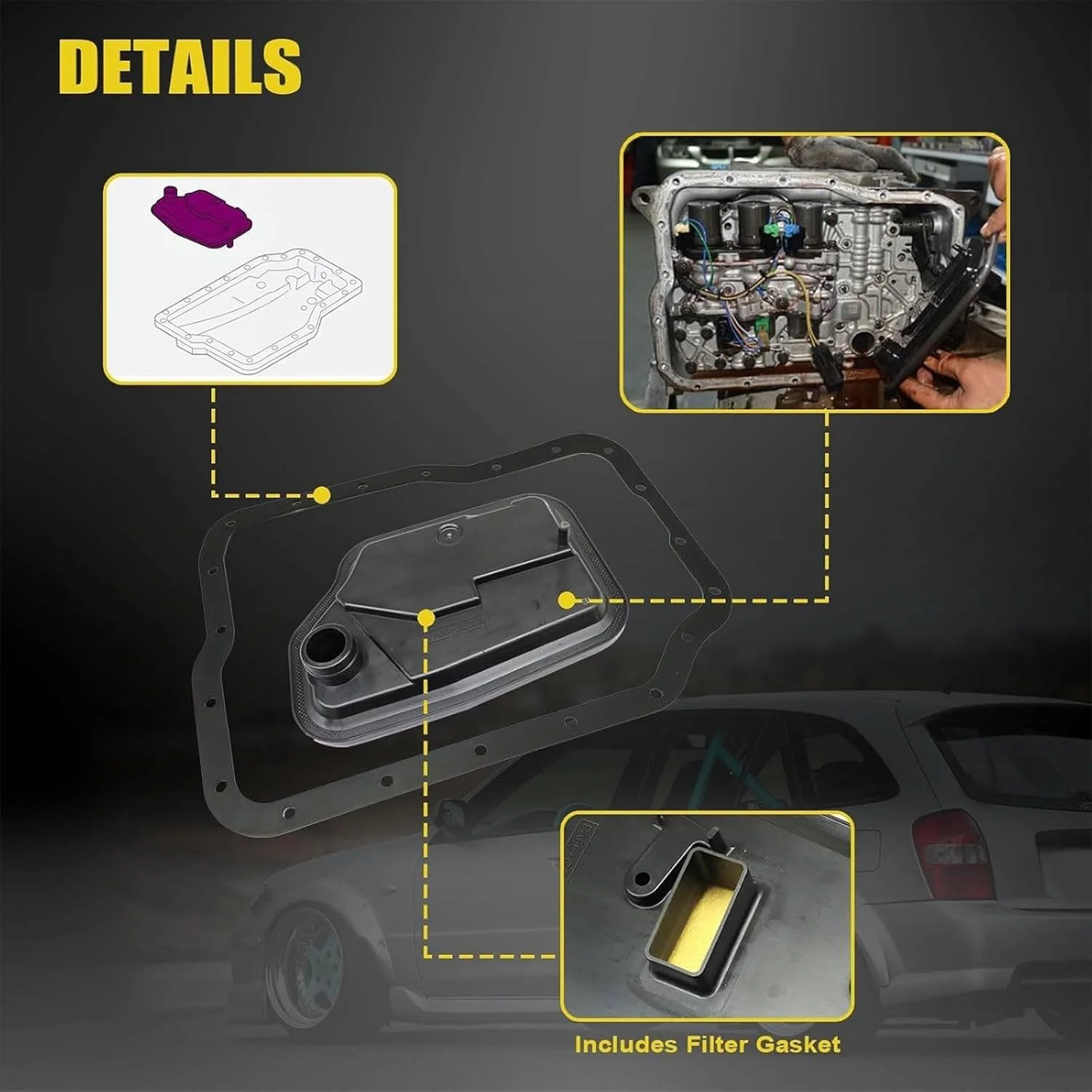 The 4F27E Transmission Solenoid and Filter Kit is compatible with Mazda Protege