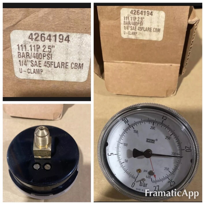 Wika Pressure Gauge BAR 400PSI 2 3/4” White face 1/4”SAE 45FLARE CBM U CLAMP NEW