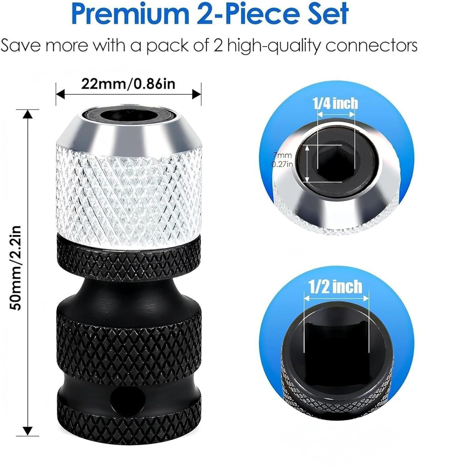 2 Adaptador De 1/2 a 1/4 Para Taladro Impacto Heavy Duty Llave Vaso Hexagonal