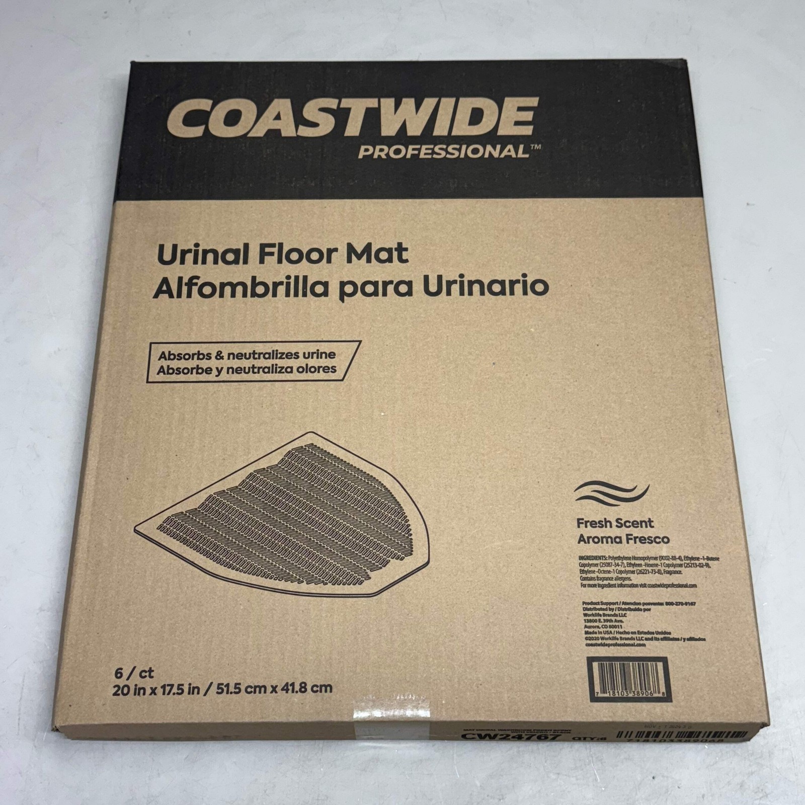 COASTWIDE PROFESSIONAL (6 Pcs) Urinal Floor Mat 20″ x 17.5″ Black