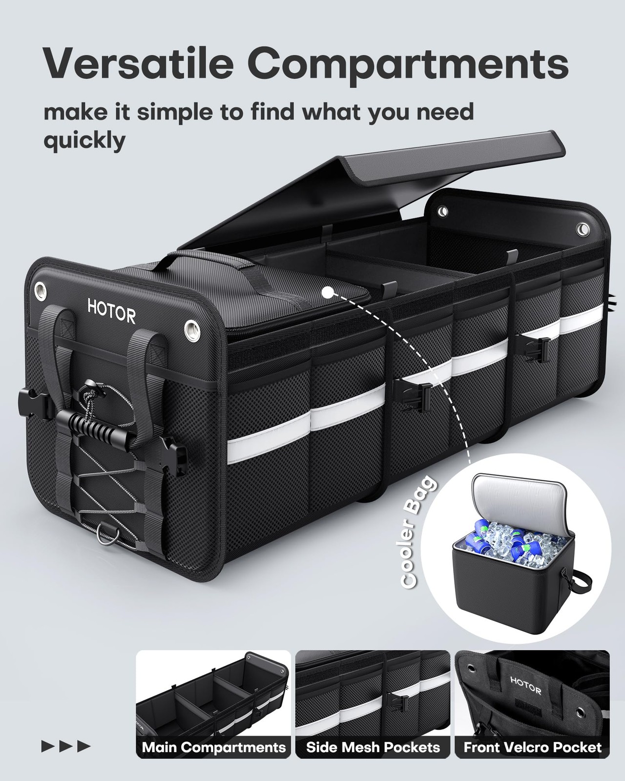 Car Trunk Organizer 3 Compartments with Cooler Foldable Storage Organizador Auto