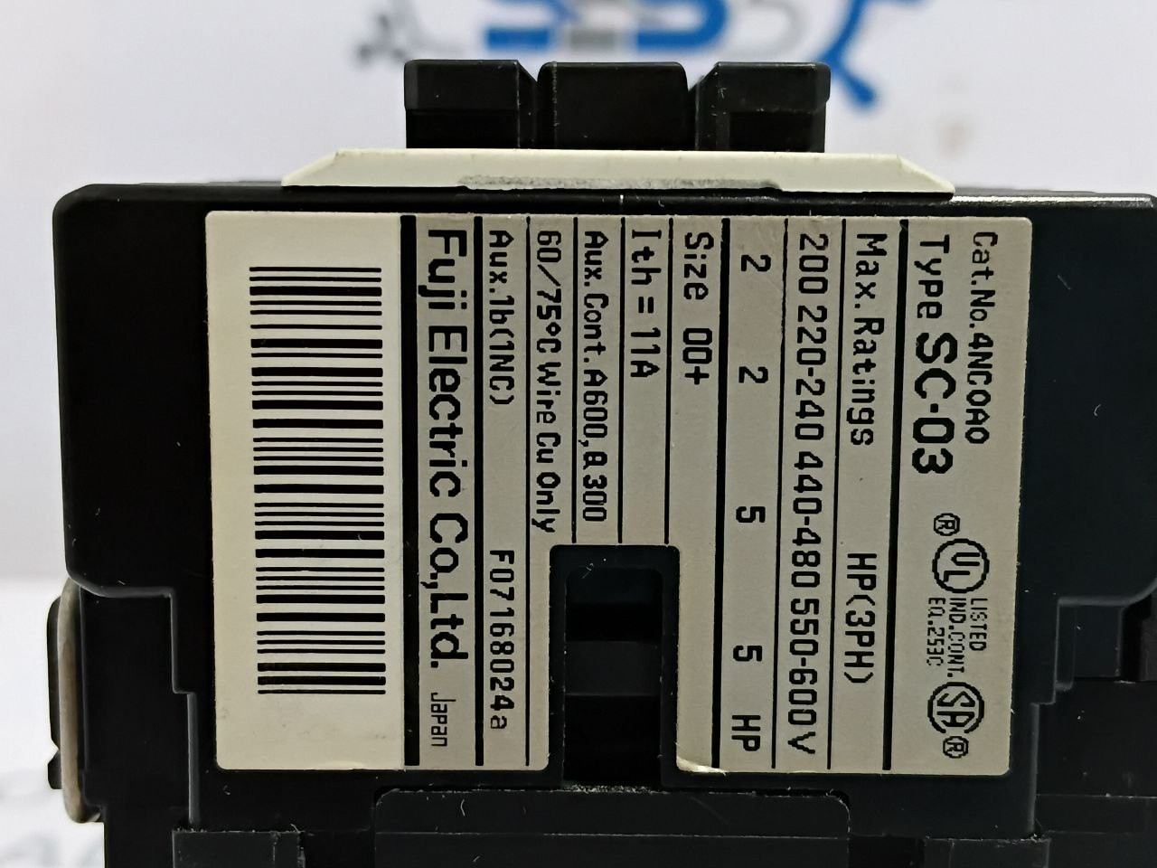 Fuji Electric SC-03 Contactor 11A Coil Voltage 100V 50Hz 100/110V 60Hz