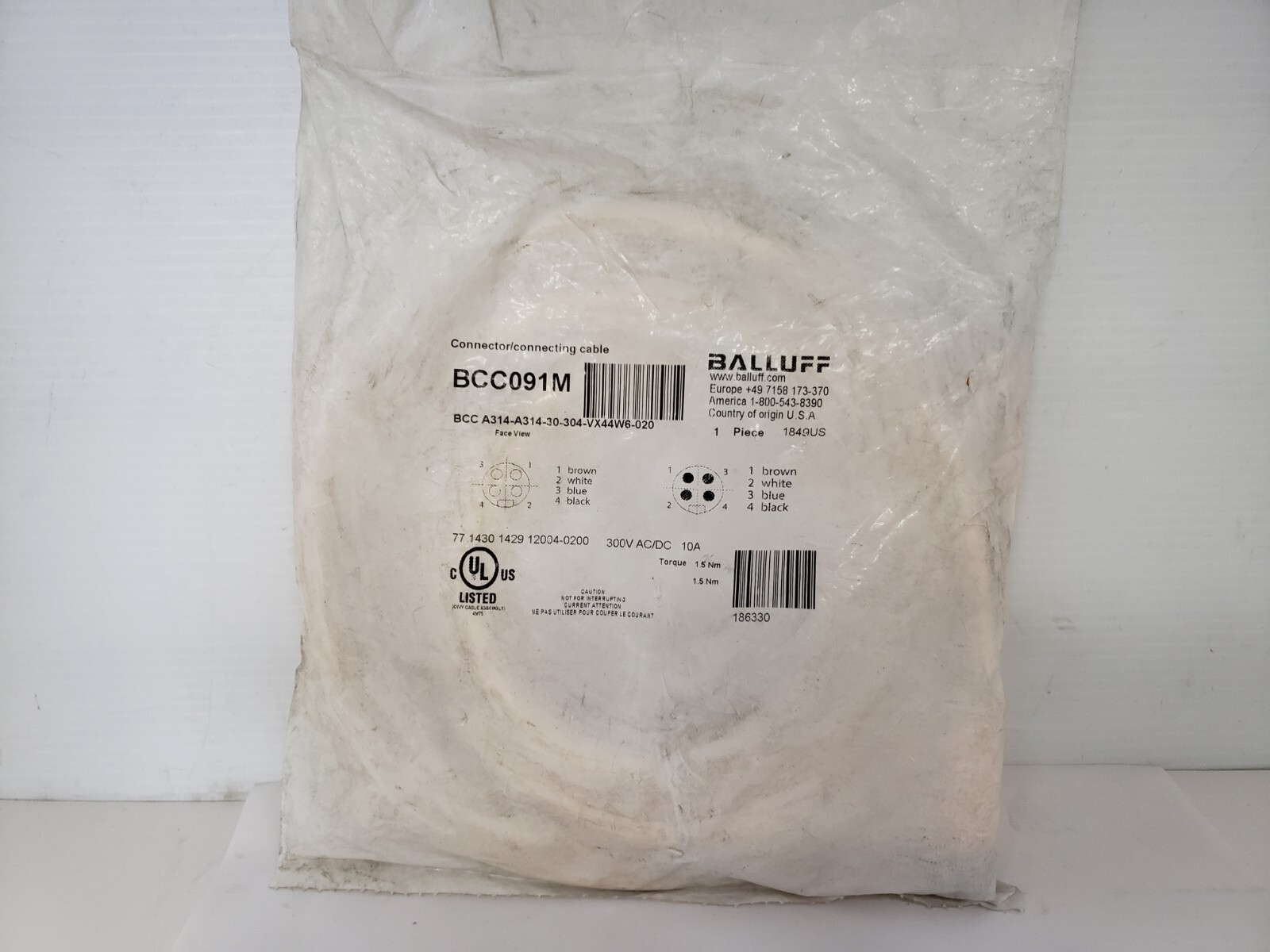 BALLUFF BCC A314-A314-30-304-VX44W6-020 CORDSET DOUBLE ENDED (BCC091M) NIB