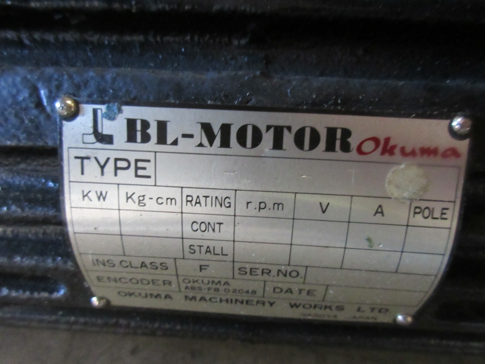 *SPECIAL* OKUMA BL-MOTOR BL-180E-20T WITH ABS-FB-D2048 ENCODER OKUMA LC40 EACH 1
