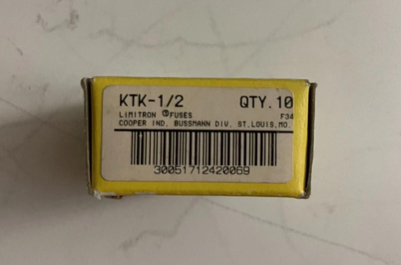NEW BOX OF 10 BUSSMANN LIMITRON KTK 1/2 FUSE