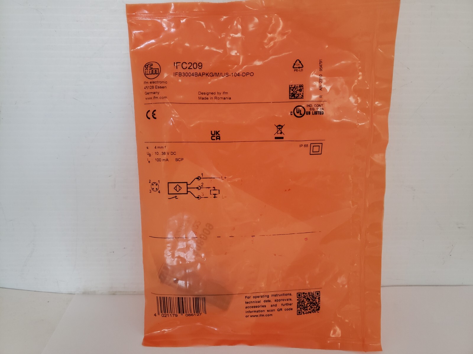 IFM ELECTRONIC IFB3004BAPKG/M/US-104-DPO INDUCTIVE SENSOR 10-36VDC (IFC209) INIB