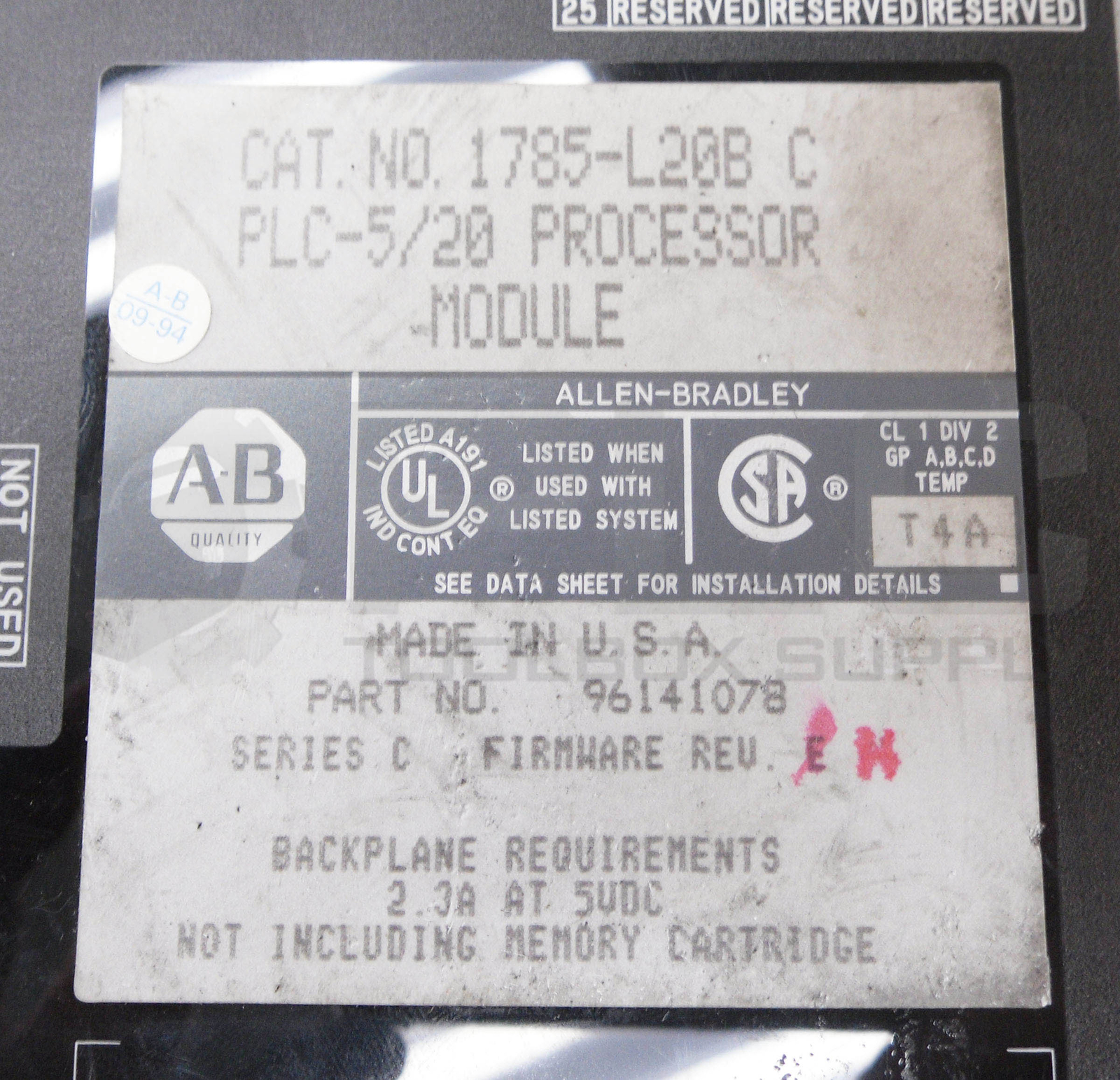ALLEN BRADLEY 1785-L20B /C PROCESSOR MODULE