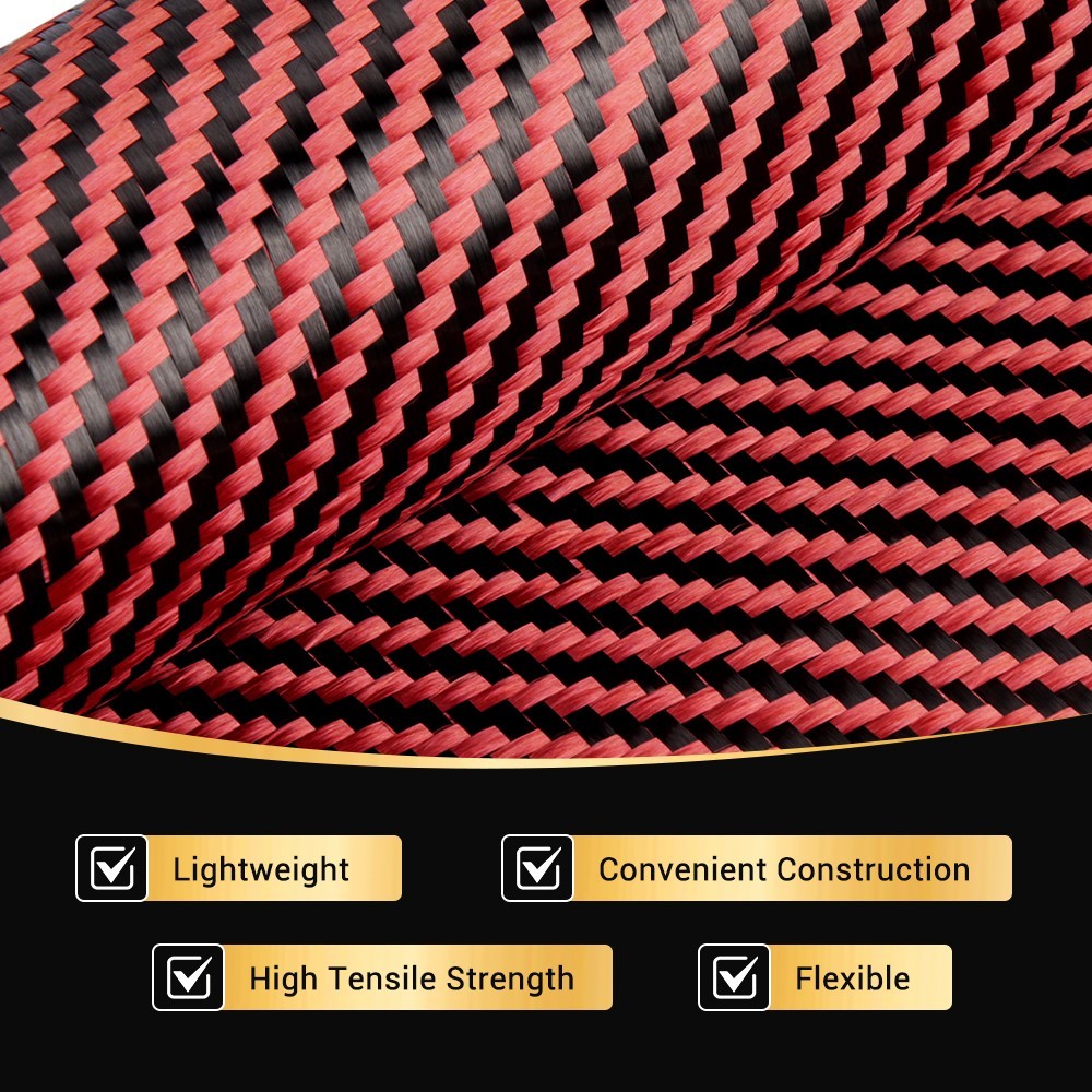 12″ x 5FT Twill Weave Black Red Carbon Fiber Fabric Cloth (3K, 9oz, 12″x59″)