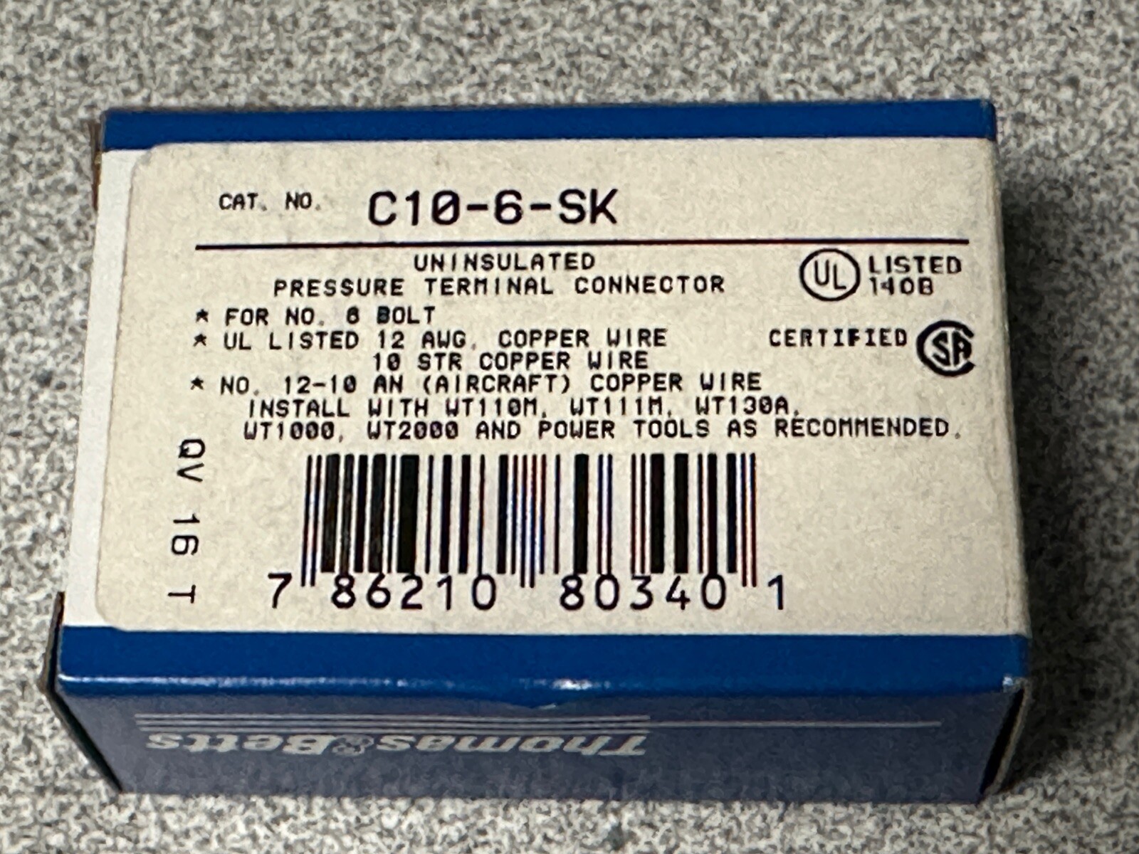 NEW 50 pack T&B Sta-Kon C10-6-SK Non-Insulated Ring Terminal 12-10 Awg #6 Stud