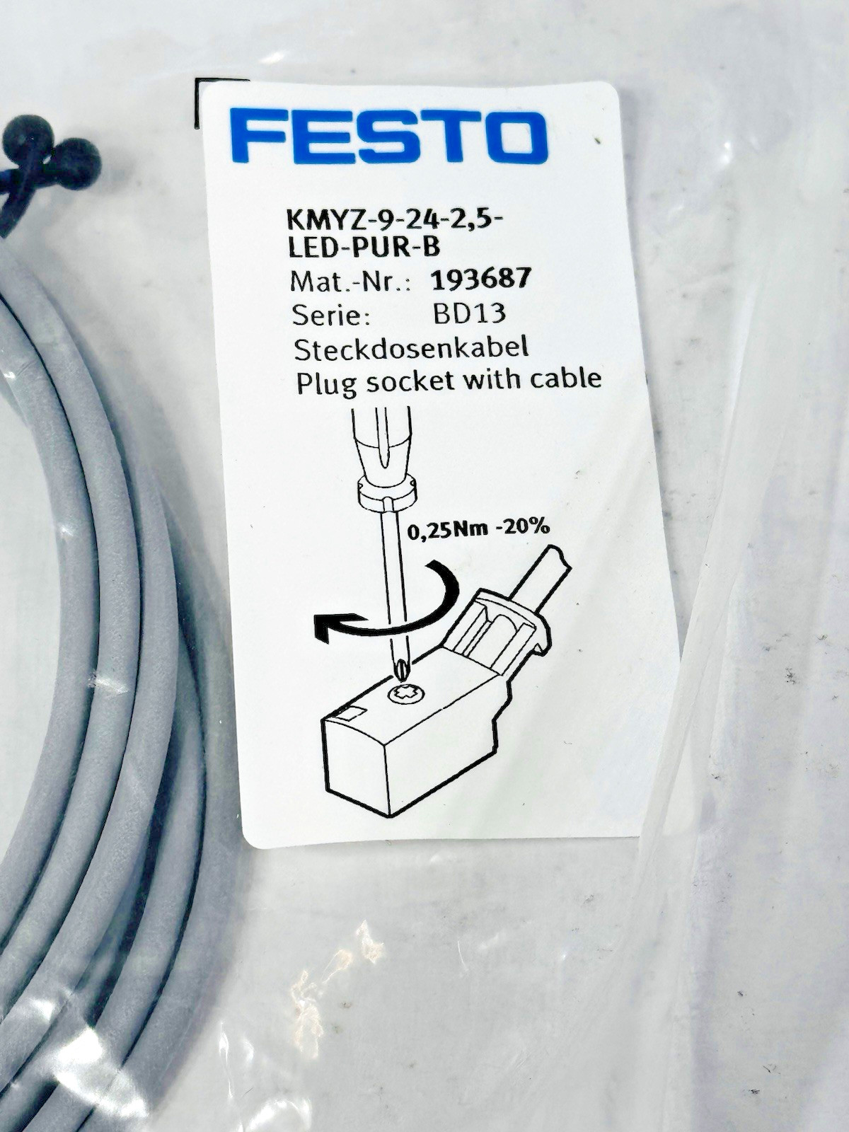 Festo KMYZ-9-24-2,5-LED-PUR-B Mat. NR 193687 Serie BD13 Plug Socket with Cable