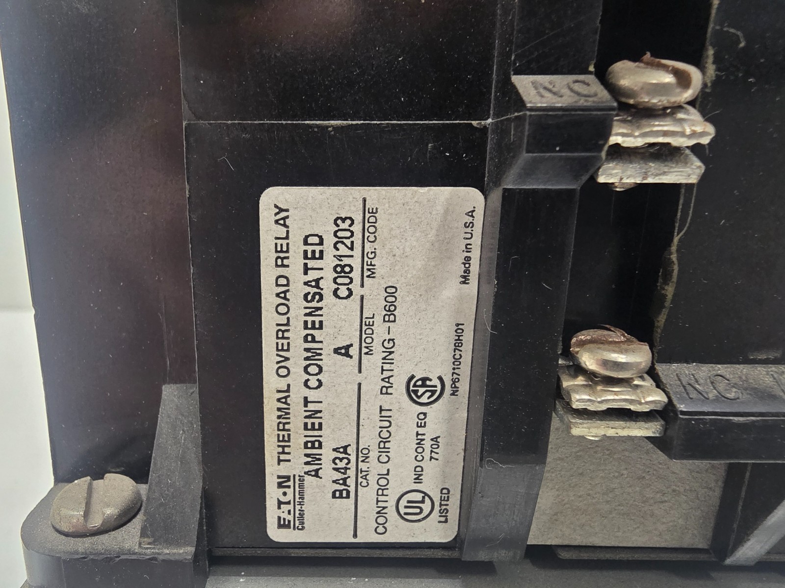 GOOD USED! CUTLER-HAMMER NEMA SIZE 4 MOTOR CONTROL STARTER 5250C84G07
