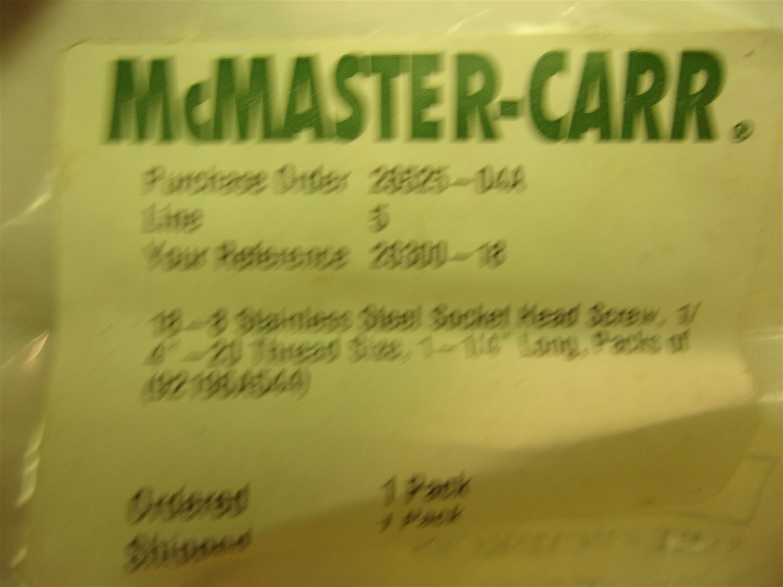 NEW McMaster Carr 26525-04A 18-8 Stainless Steel Socket Head Screws, Lot of 5