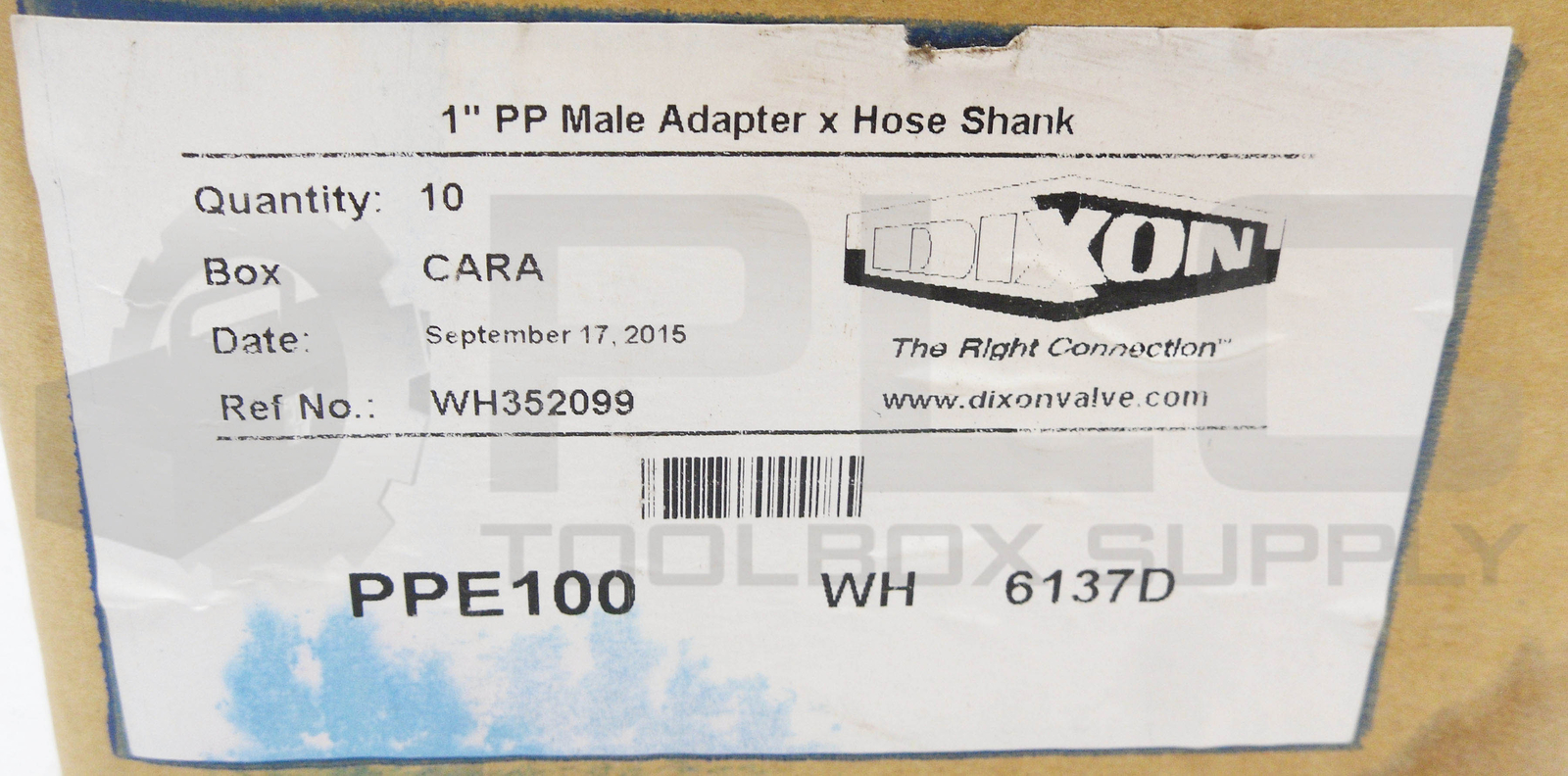 SEALED NEW BOX OF 10 DIXON PPE100 1″ PP MALE ADAPTER X HOSE SHANK