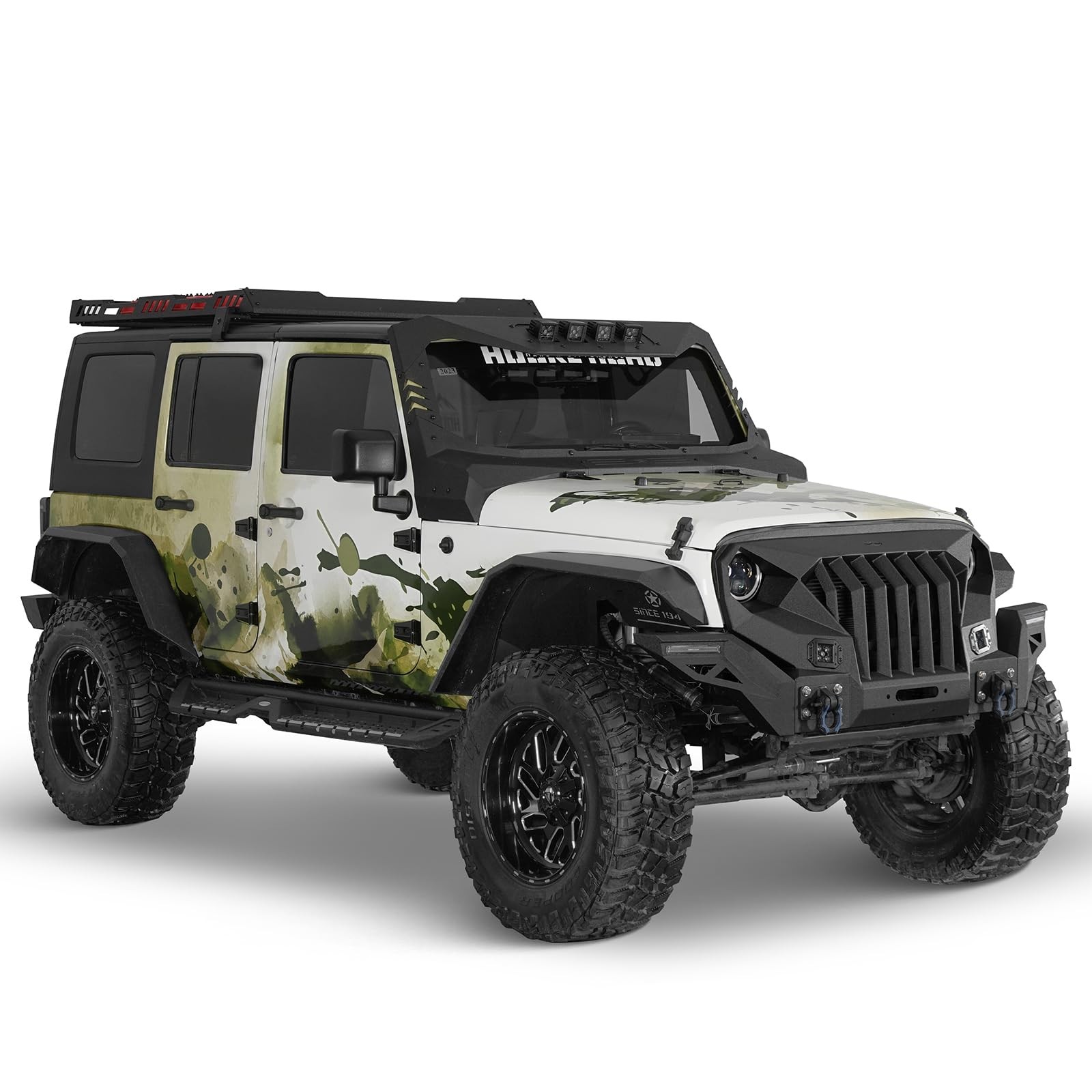 JK Wrangler 2007-2018 Windshield Frame Cover Sun Visor Cowl Armor 4X LED Lights