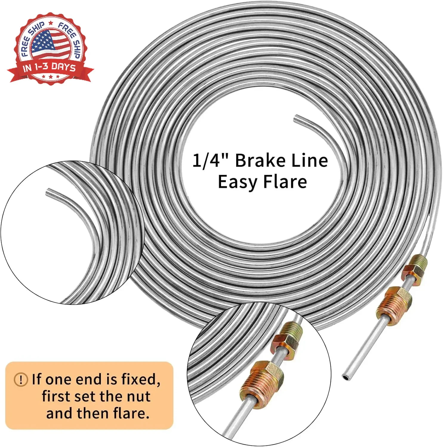 1/4″ Brake Line Kit – 25 Feet Heavy-Duty Stainless Steel Brake Tubing Roll with