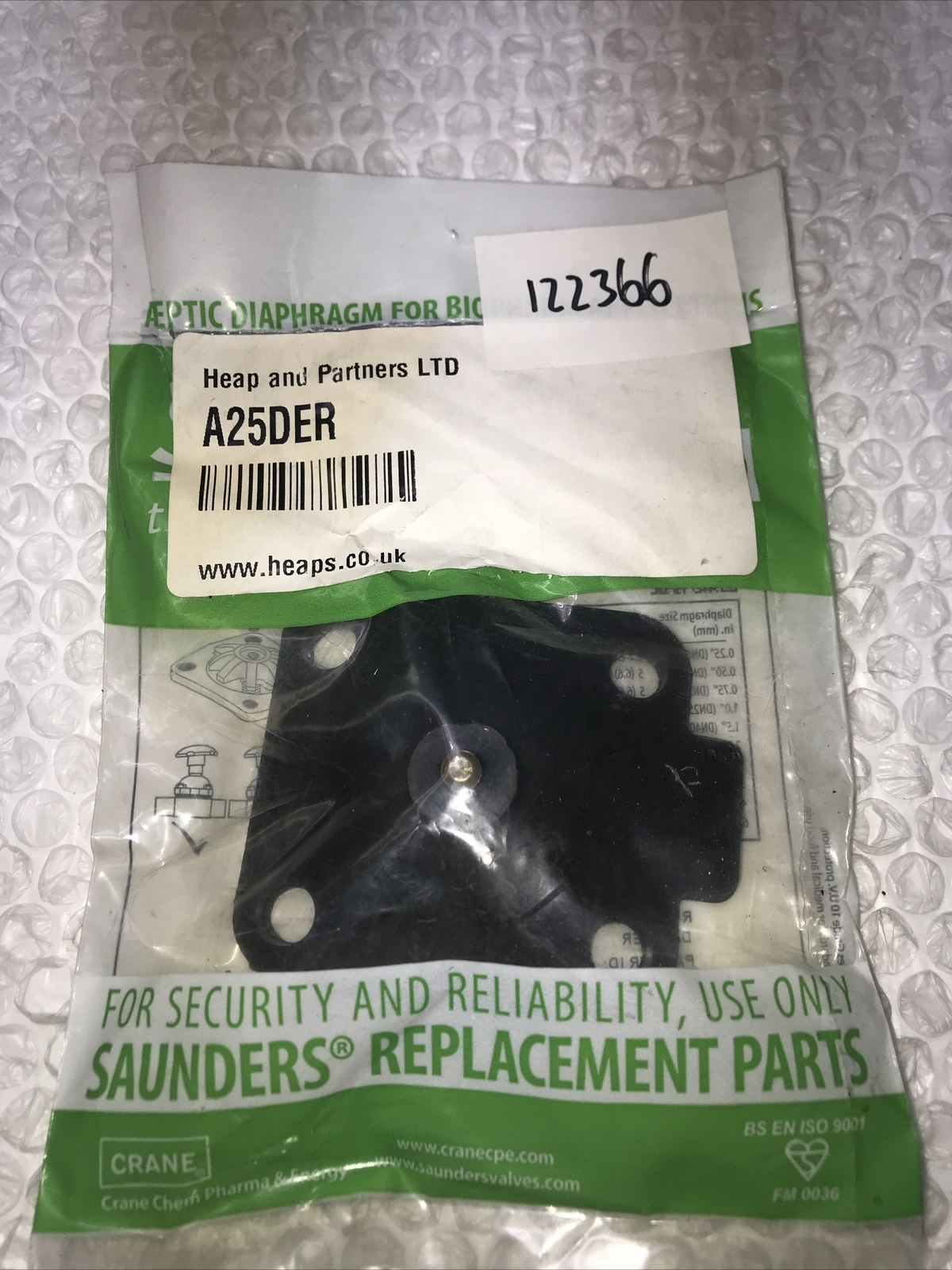 **NEW FACTORY BAG SAUNDERS A25DER (LOT OF 2) DIAPHRAGM REPLACMENT#