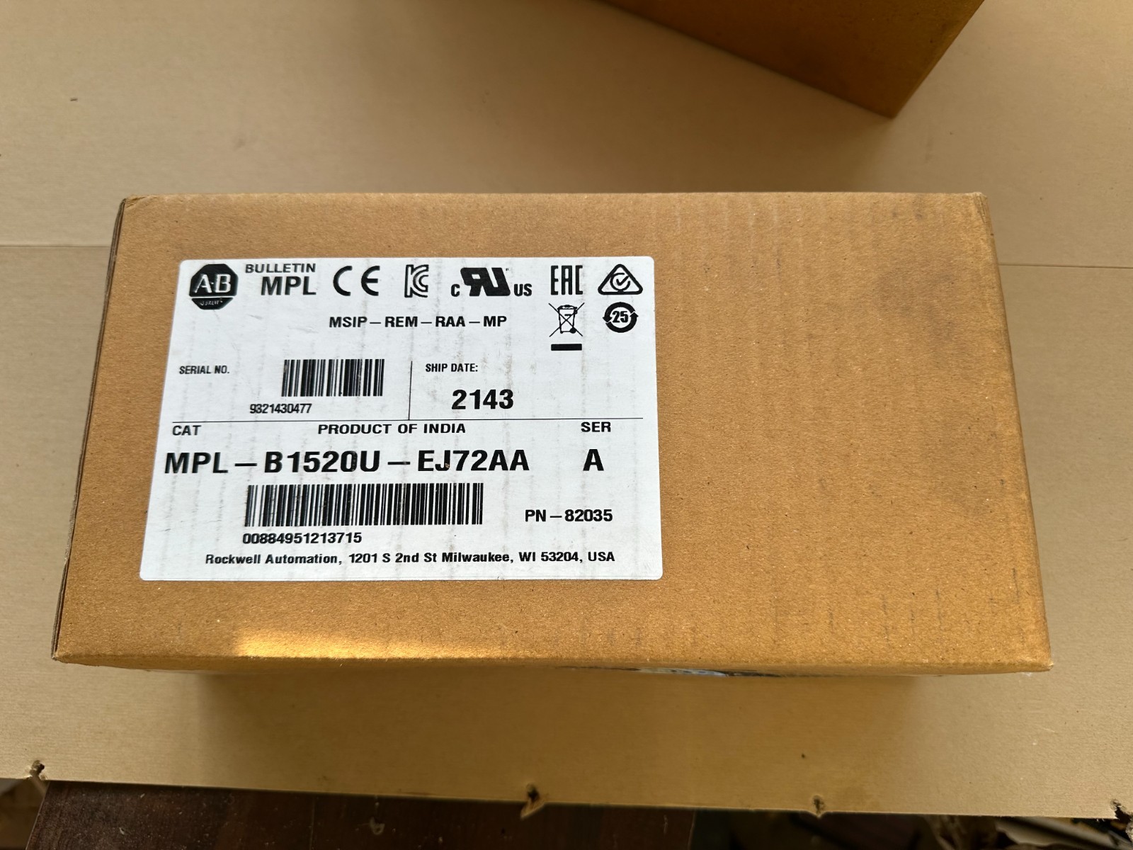 NEW Allen Bradley MPL B1520U-EJ72AA 2021