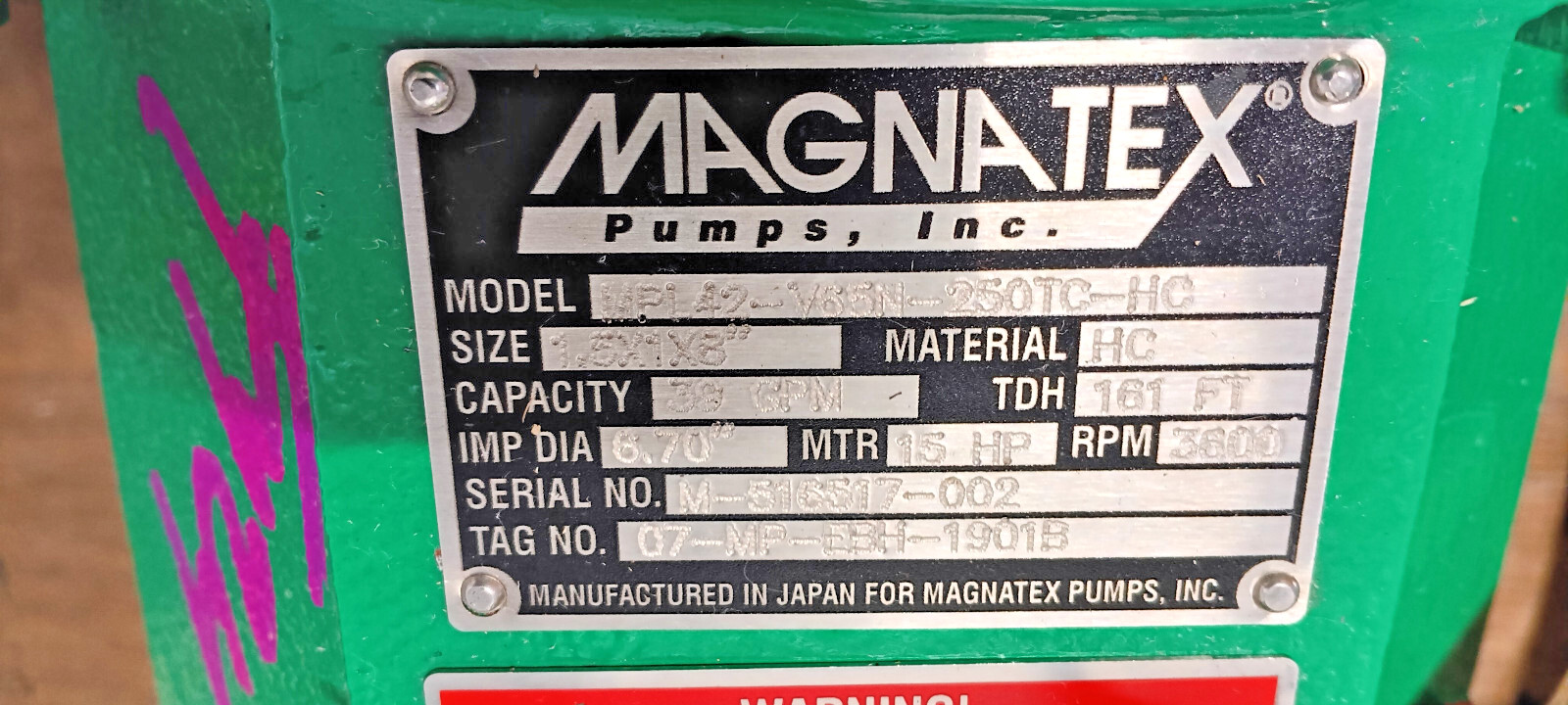 NEW MAGNATEX MPL42-V65N-250TC-HC MagDrive Sealess PUMP ASSEMBY 15HP!!!