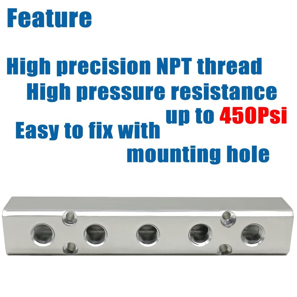Quality 5 Way 7 Port Air Manifold 1/2″ NPT Supply Port 1/4″ NPT Outport With …